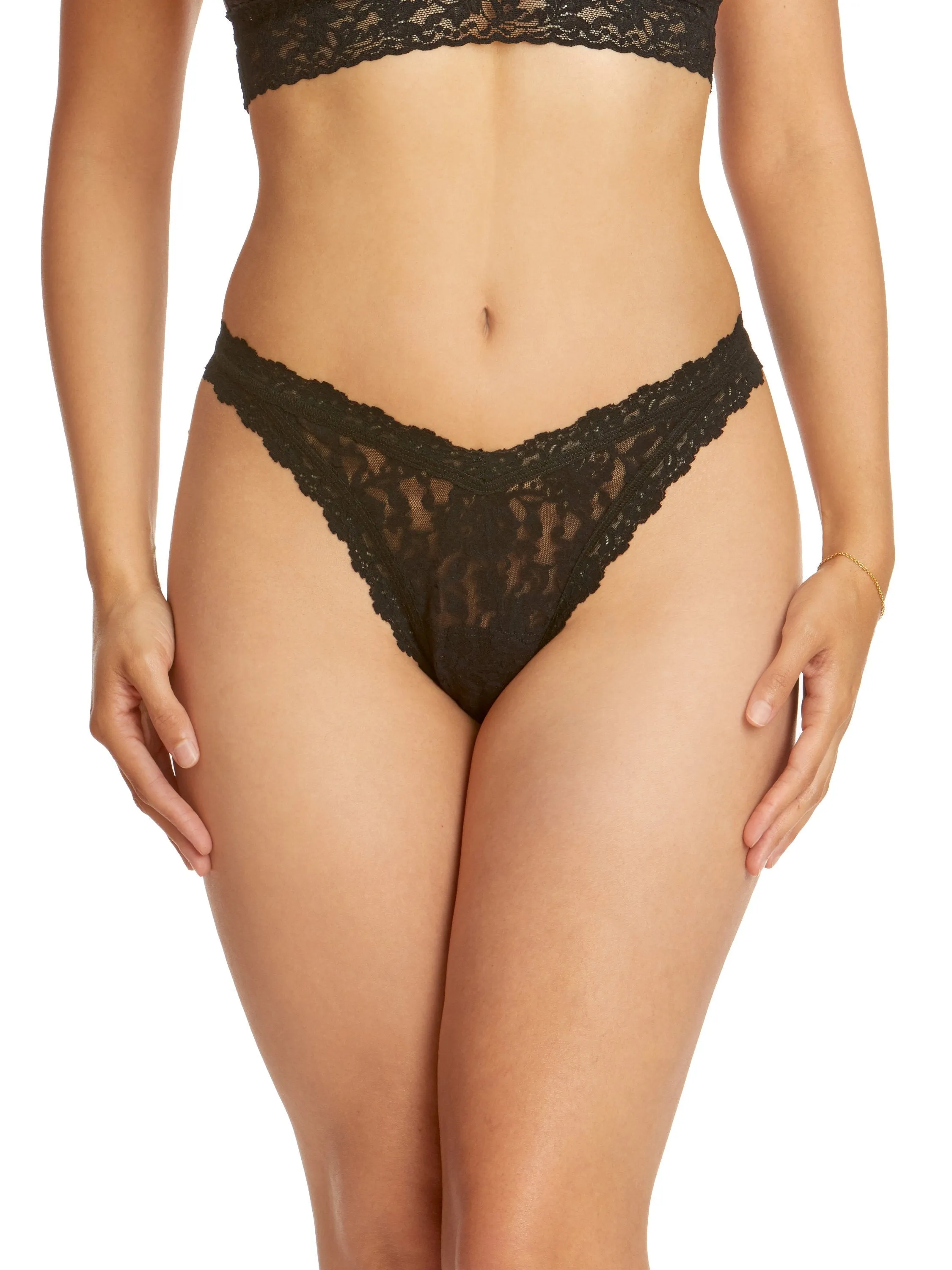 Signature Lace Tanga Black sold by Hanky Panky