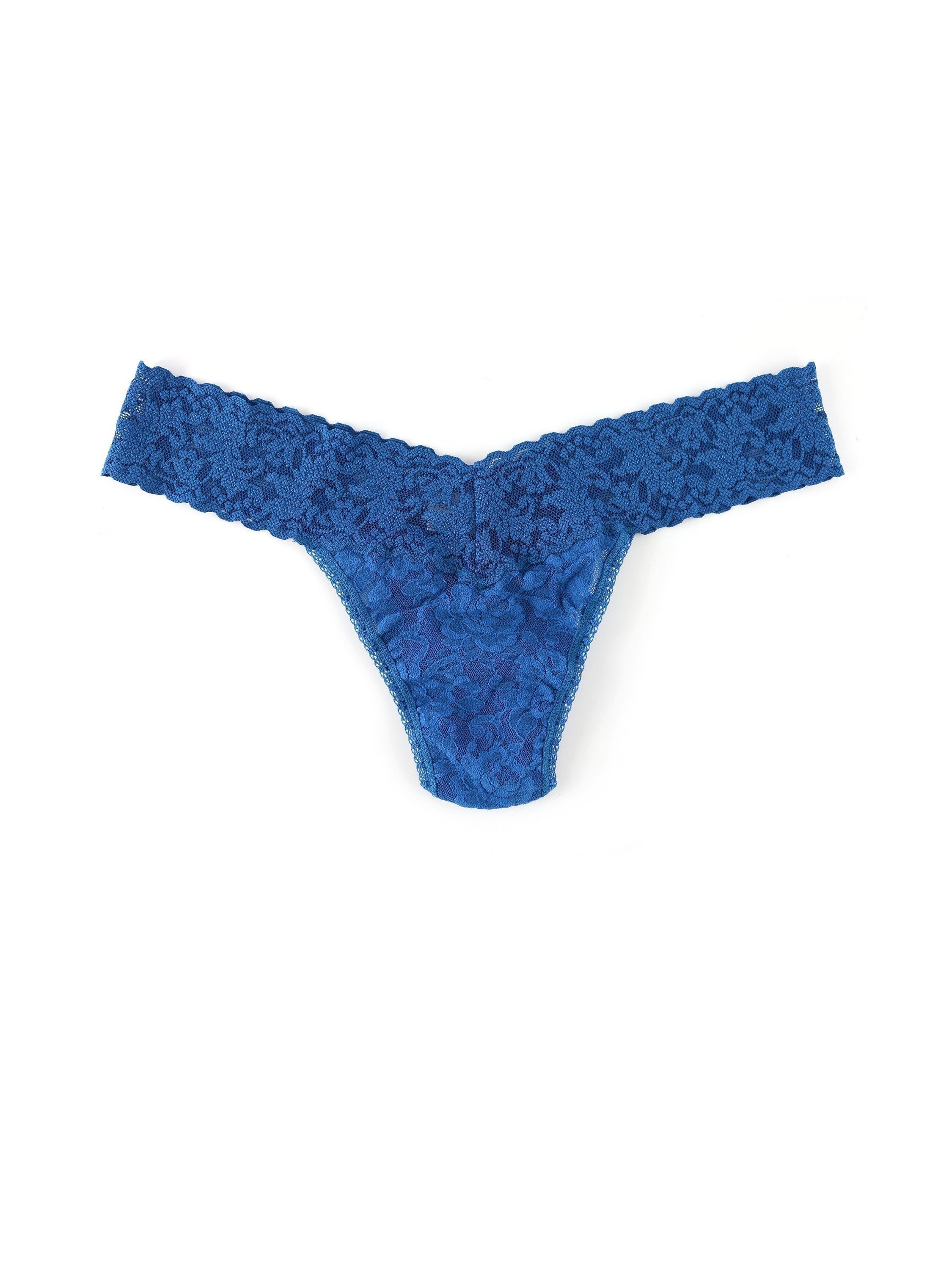 Signature Lace Low Rise Thong Beguiling Blue sold by Hanky Panky