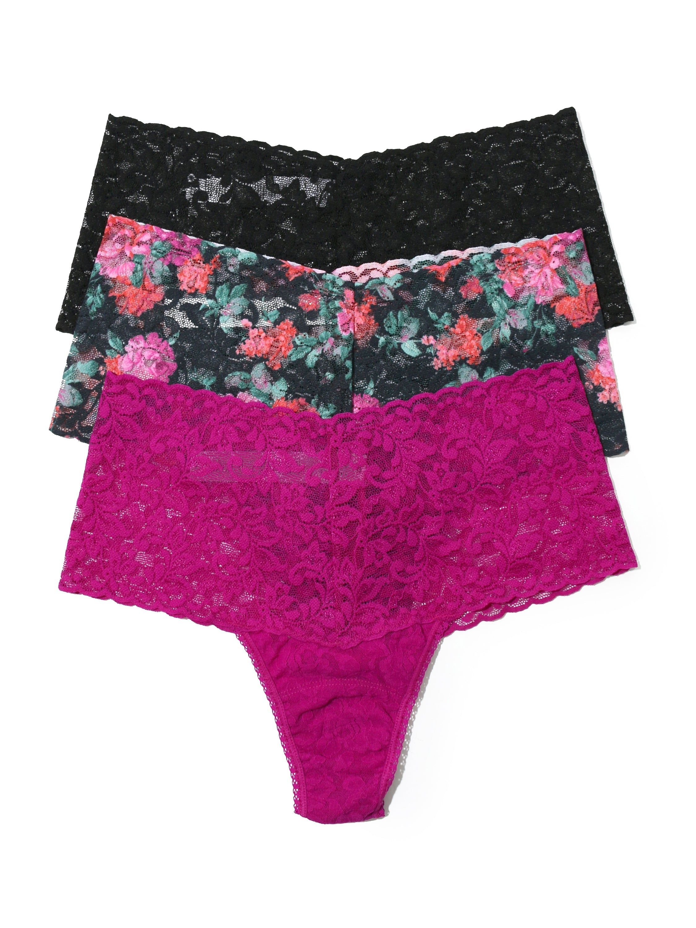 3 Pack Printed Retro Lace Thong Exclusive Sale sold by Hanky Panky