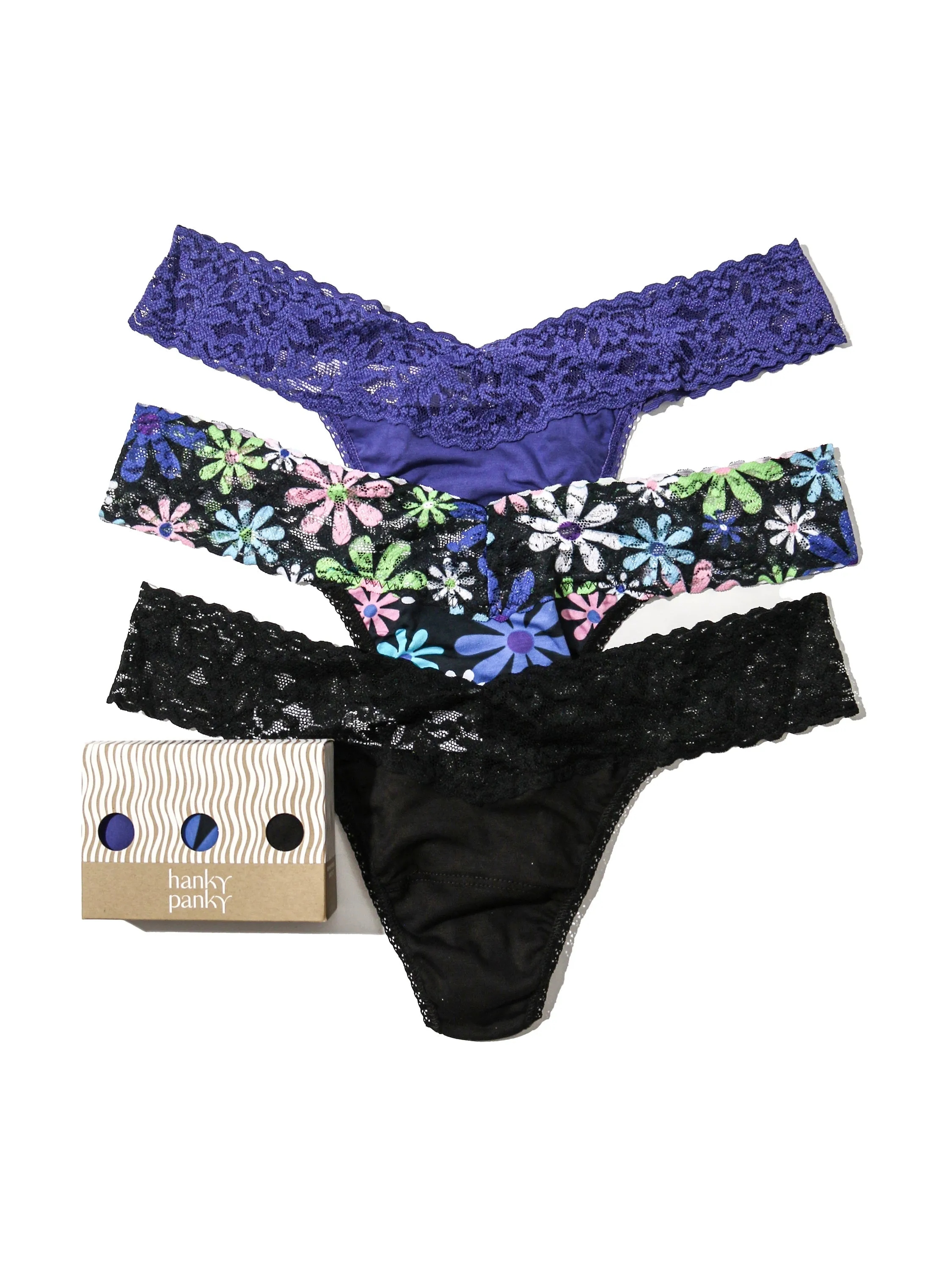 3 Pack Supima® Cotton Low Rise Thongs with Contrast Trim Exclusive Sale sold by Hanky Panky