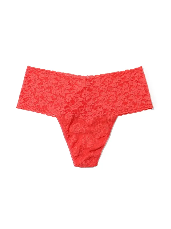 Plus Size Retro Lace Thong Hibiscus Bloom Pink Sale sold by Hanky Panky