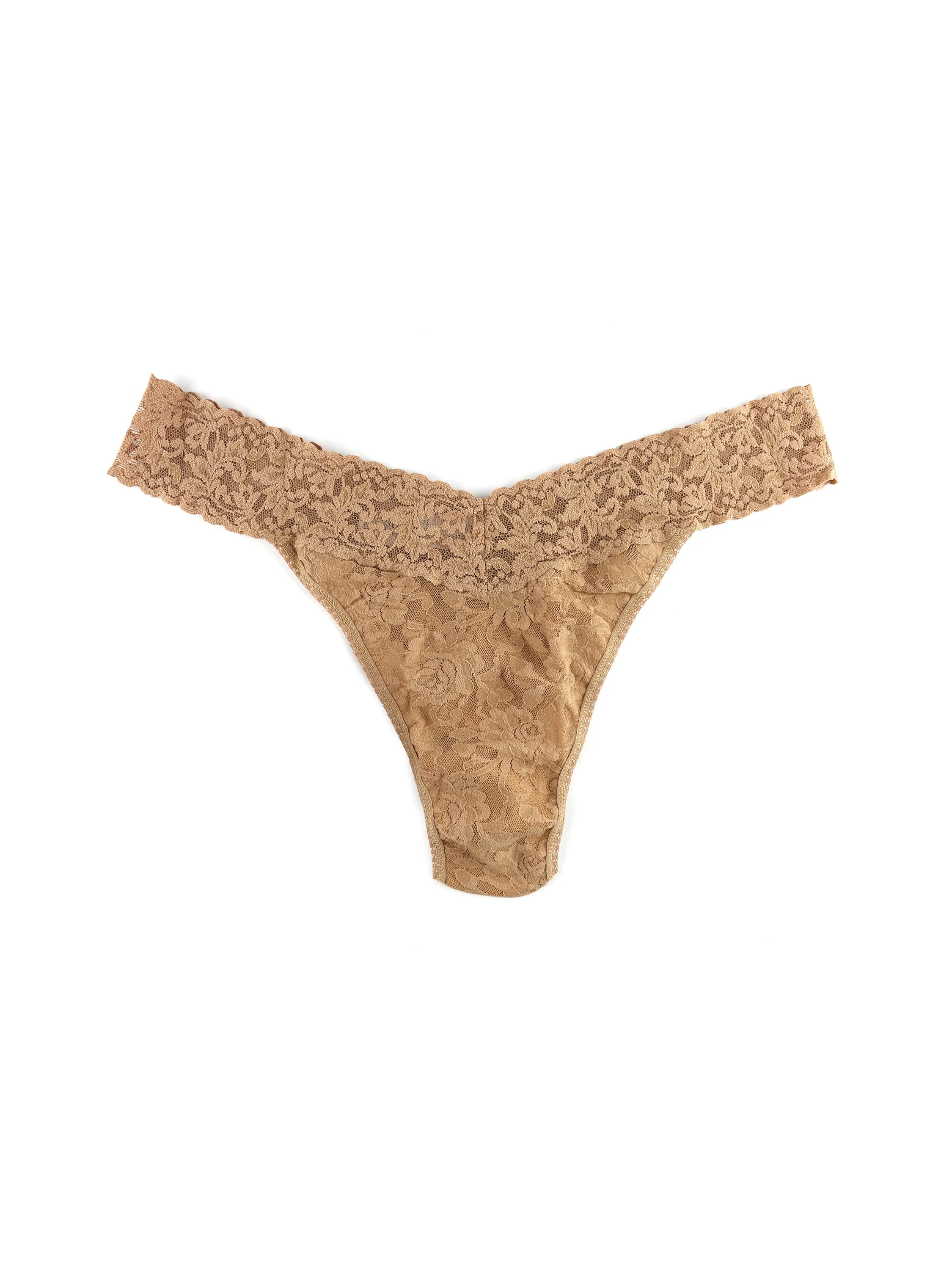 Plus Size Signature Lace Original Rise Thong Sun Tan Beige sold by Hanky Panky
