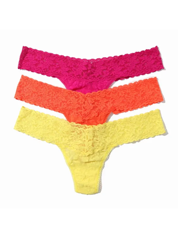 3 Pack Signature Lace Low Rise Thongs In Printed Box  Sale sold by Hanky Panky