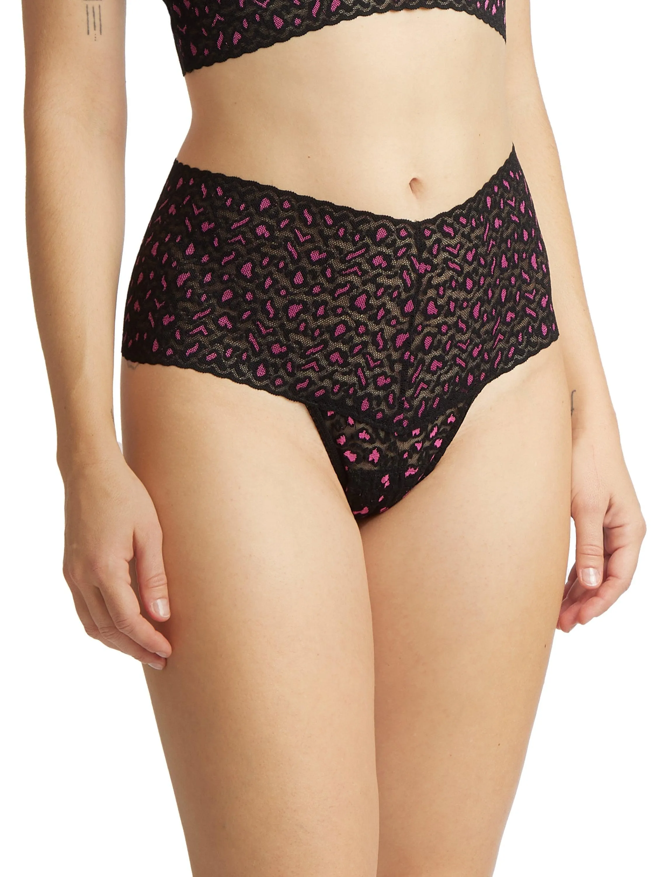 Cross-Dyed Leopard Retro Thong Black/ Tulip Pink Sale sold by Hanky Panky product image thumbnail 2