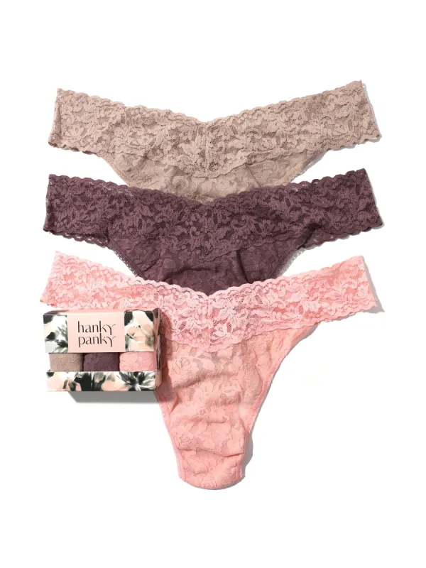 3 Pack Plus Size Signature Lace Original Rise Thongs In Printed Box Sale sold by Hanky Panky