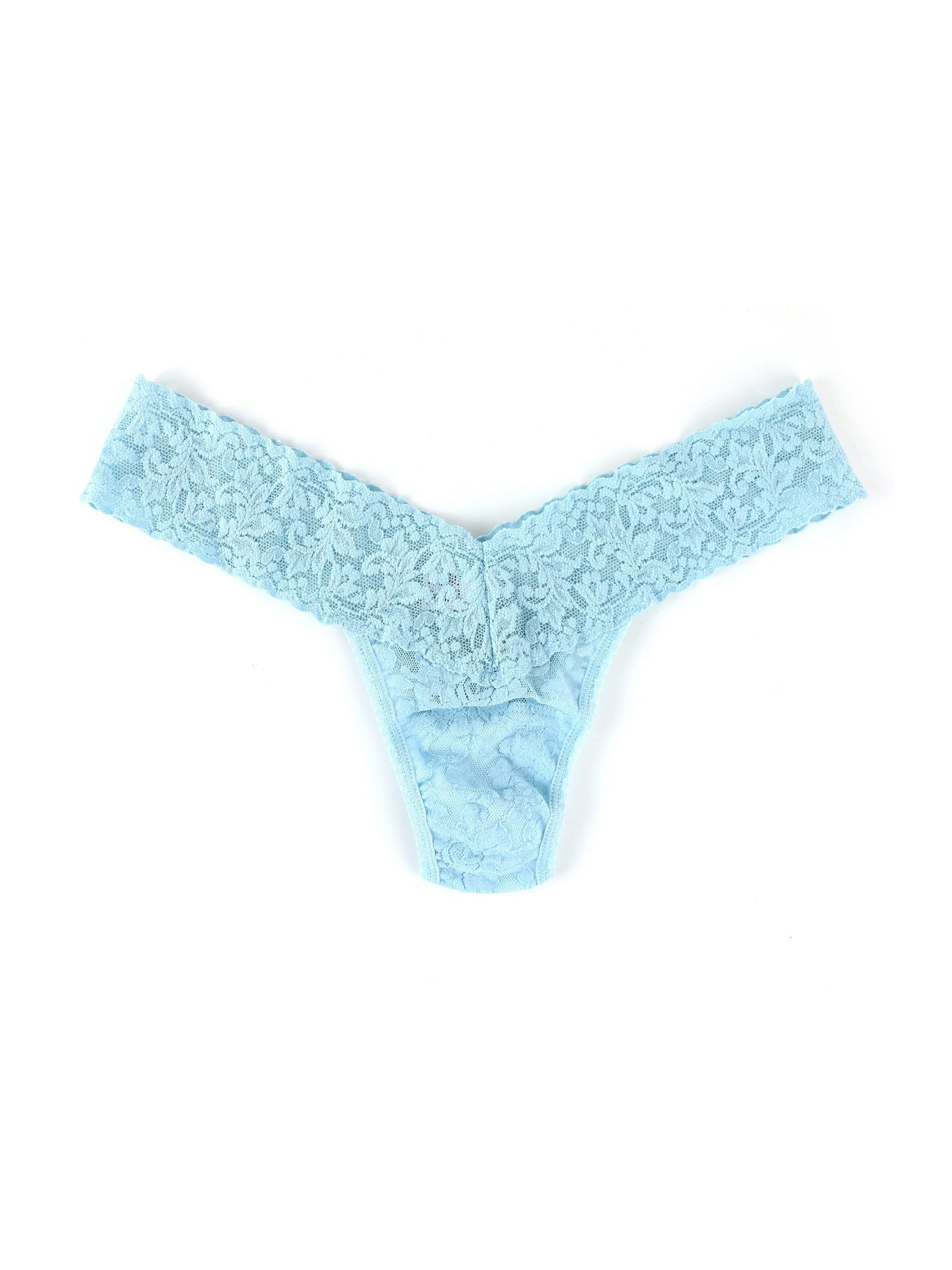 Signature Lace Low Rise Thong Raincloud Blue sold by Hanky Panky