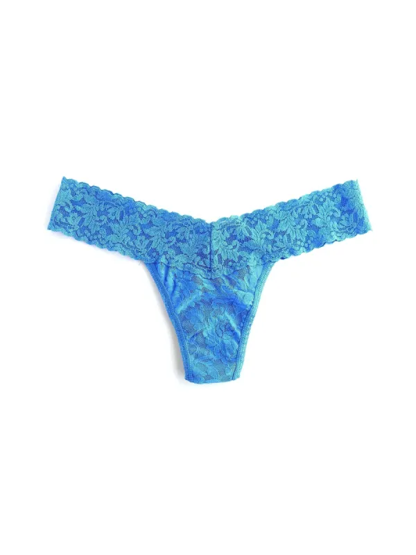 Petite Size Signature Lace Low Rise Thong Laguna Blue sold by Hanky Panky