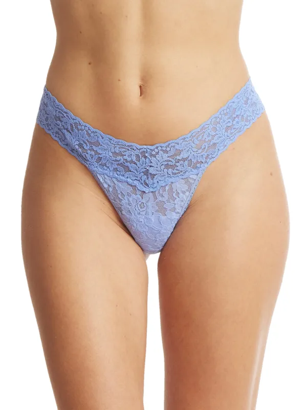 Signature Lace Low Rise Thong Cool Water Blue sold by Hanky Panky