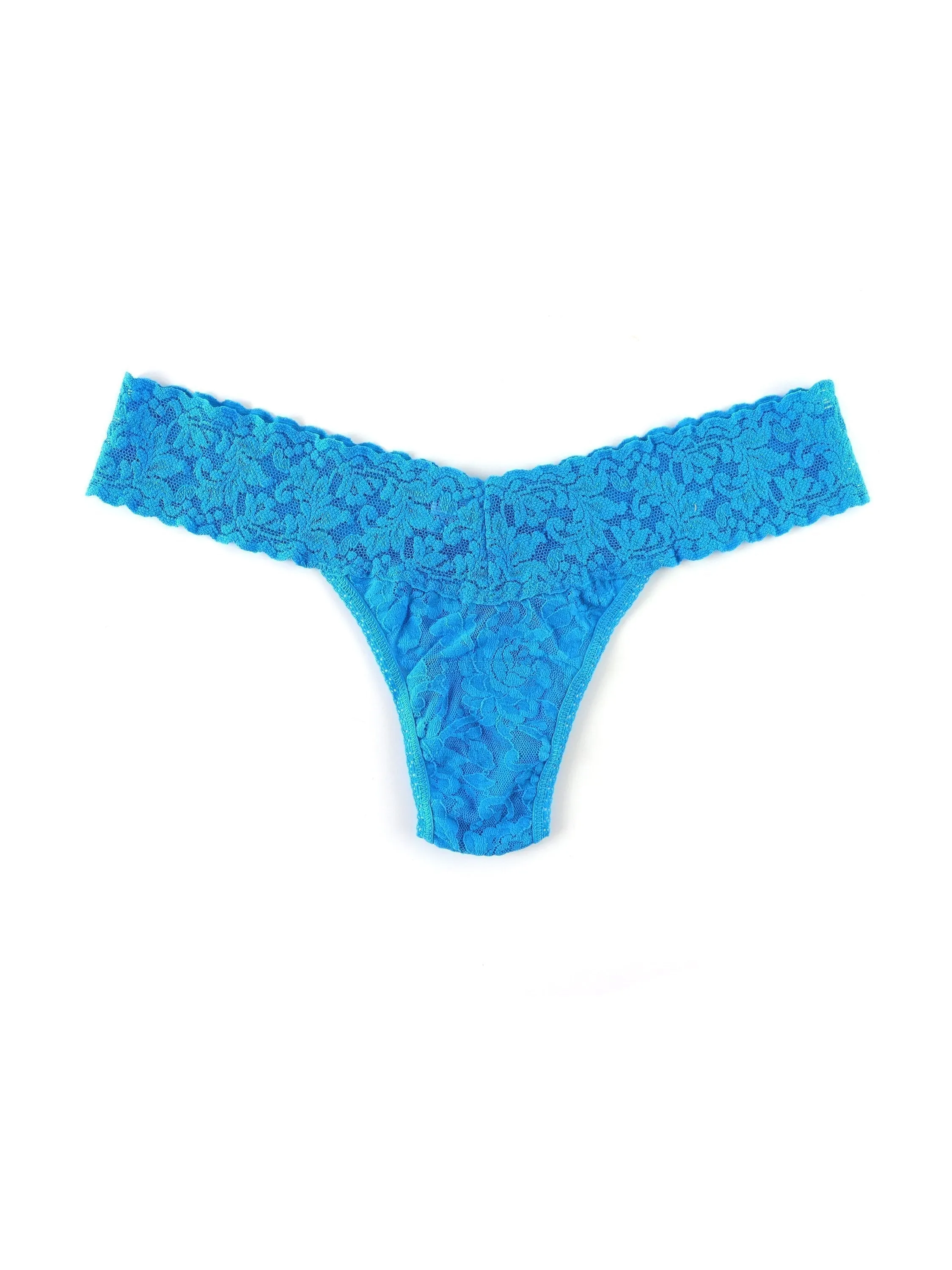 Petite Size Signature Lace Low Rise Thong Fiji Blue sold by Hanky Panky