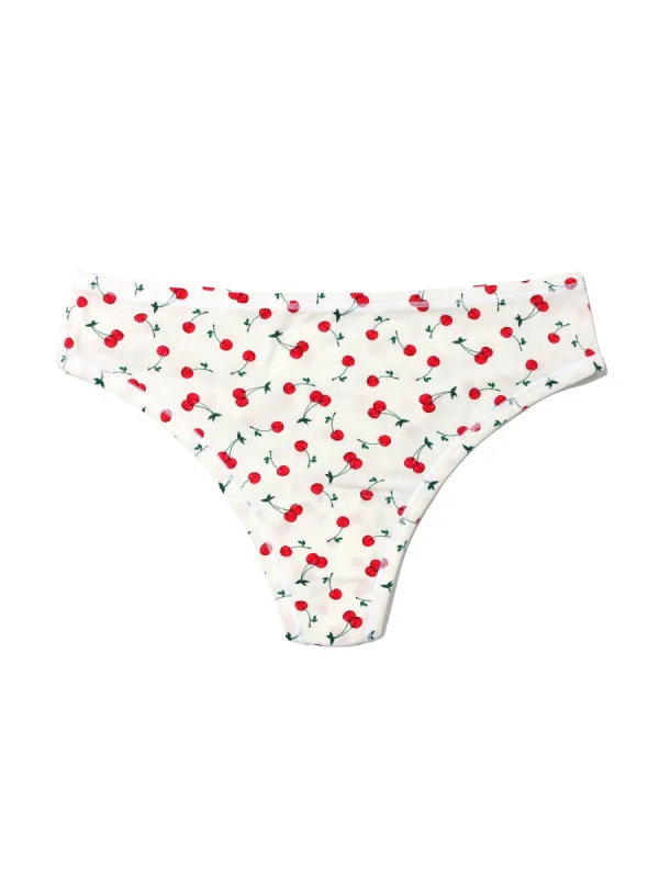 Printed PlayStretch™ Natural Rise Thong  Cherry On Top sold by Hanky Panky