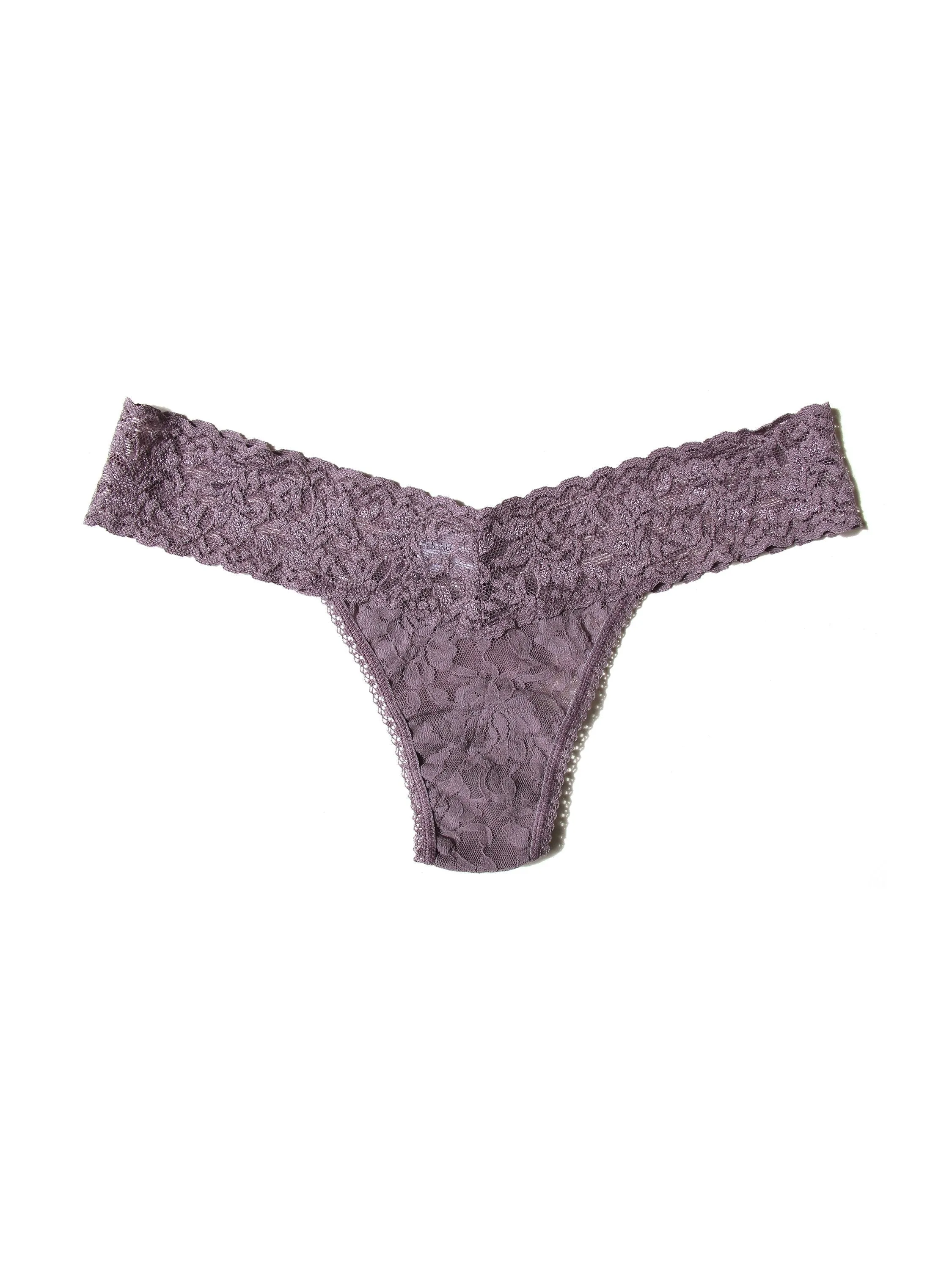 Signature Lace Low Rise Thong Dusk Purple sold by Hanky Panky