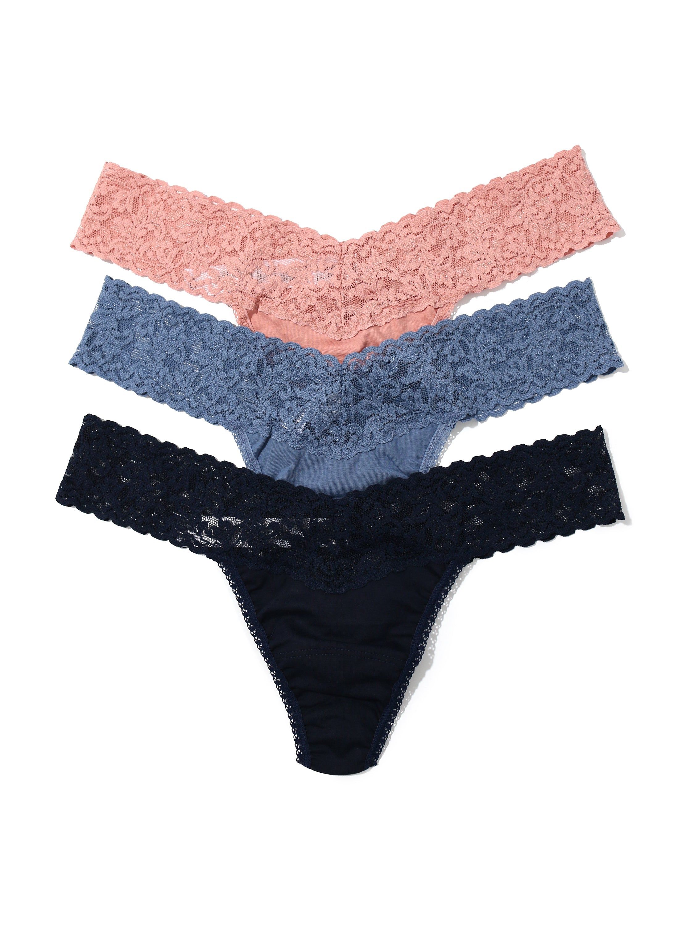 3 Pack Supima® Cotton Low Rise Thongs with Lace Rooibos sold by Hanky Panky