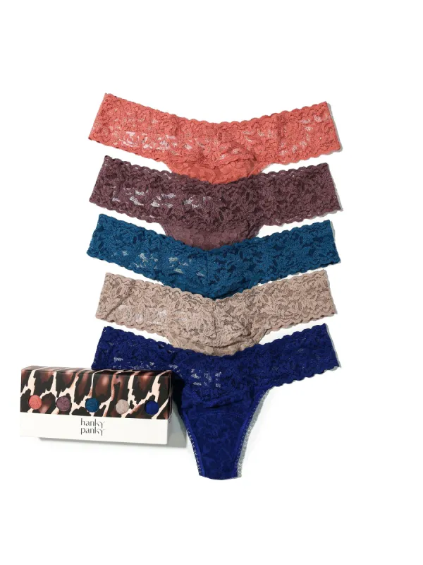 5 Pack Petite Size Signature Lace Thongs in Printed Box sold by Hanky Panky