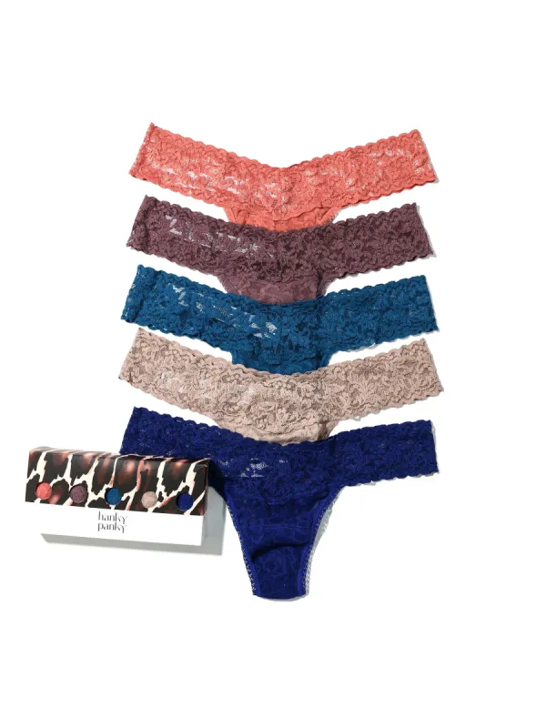5 Pack Signature Lace Low Rise Thongs in Printed Box sold by Hanky Panky