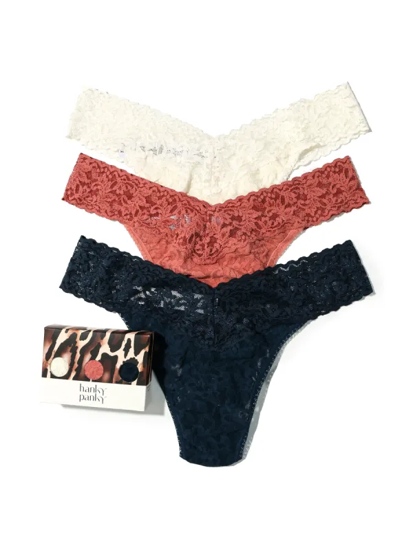 3 Pack Signature Lace Original Rise Thongs in Printed Box Sale sold by Hanky Panky
