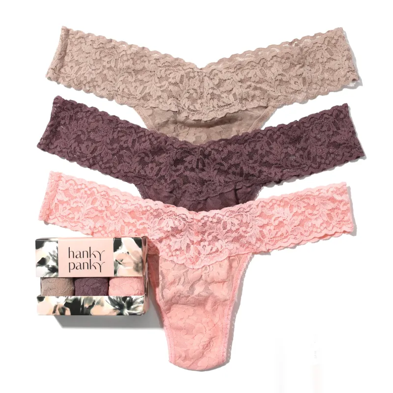 3 Pack Signature Lace Low Rise Thongs In Printed Box Sale sold by Hanky Panky