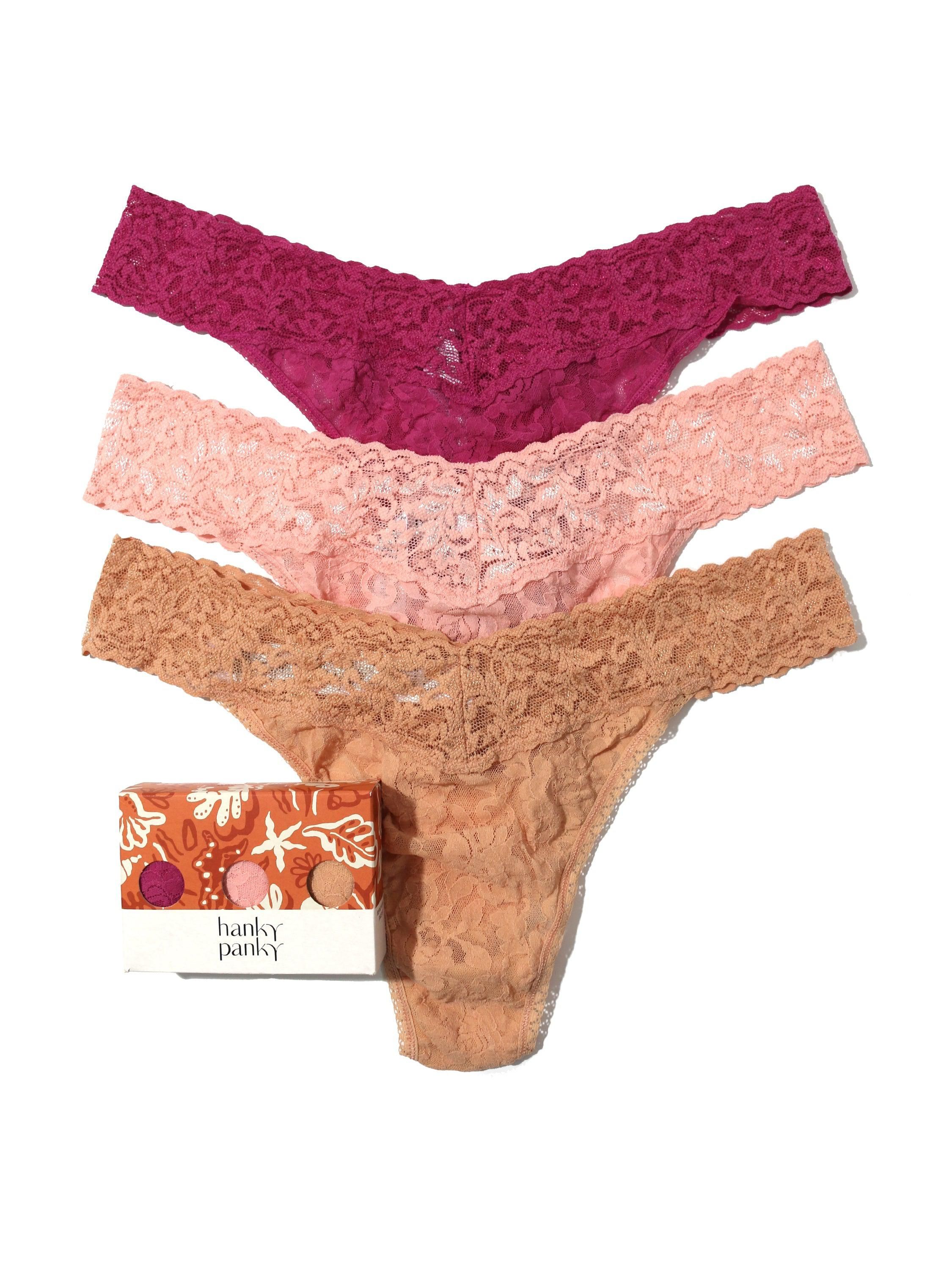 3 Pack Signature Lace Original Rise Thongs in Printed Box Sale sold by Hanky Panky