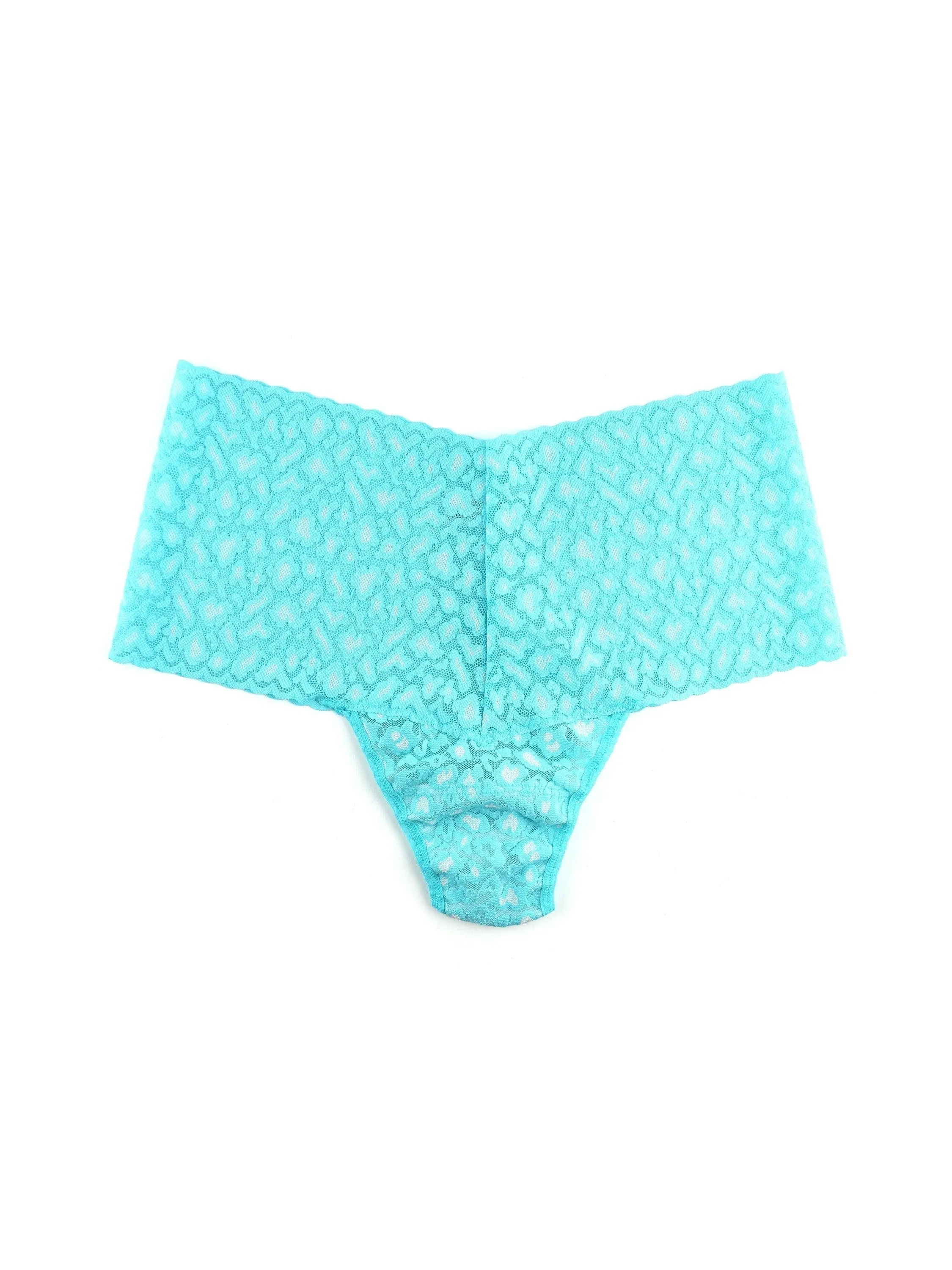 Cross-Dyed Leopard Retro Thong Radiant Turquoise/ White sold by Hanky Panky