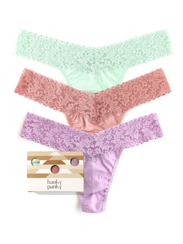 Holiday 3 Pack Supima® Cotton Low Rise Thongs Cucumber sold by Hanky Panky