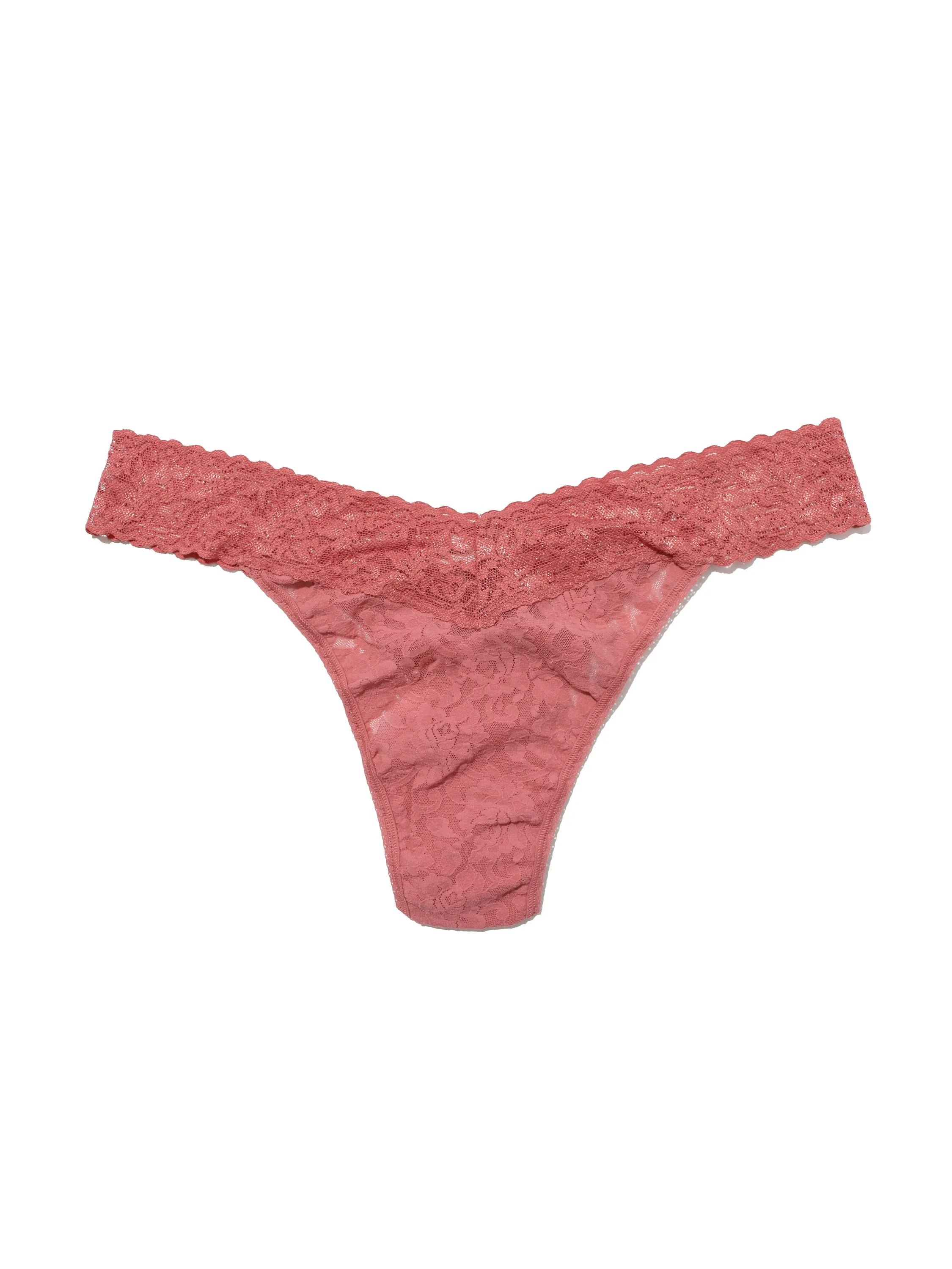 Plus Size Signature Lace Original Rise Thong Pink Sands sold by Hanky Panky
