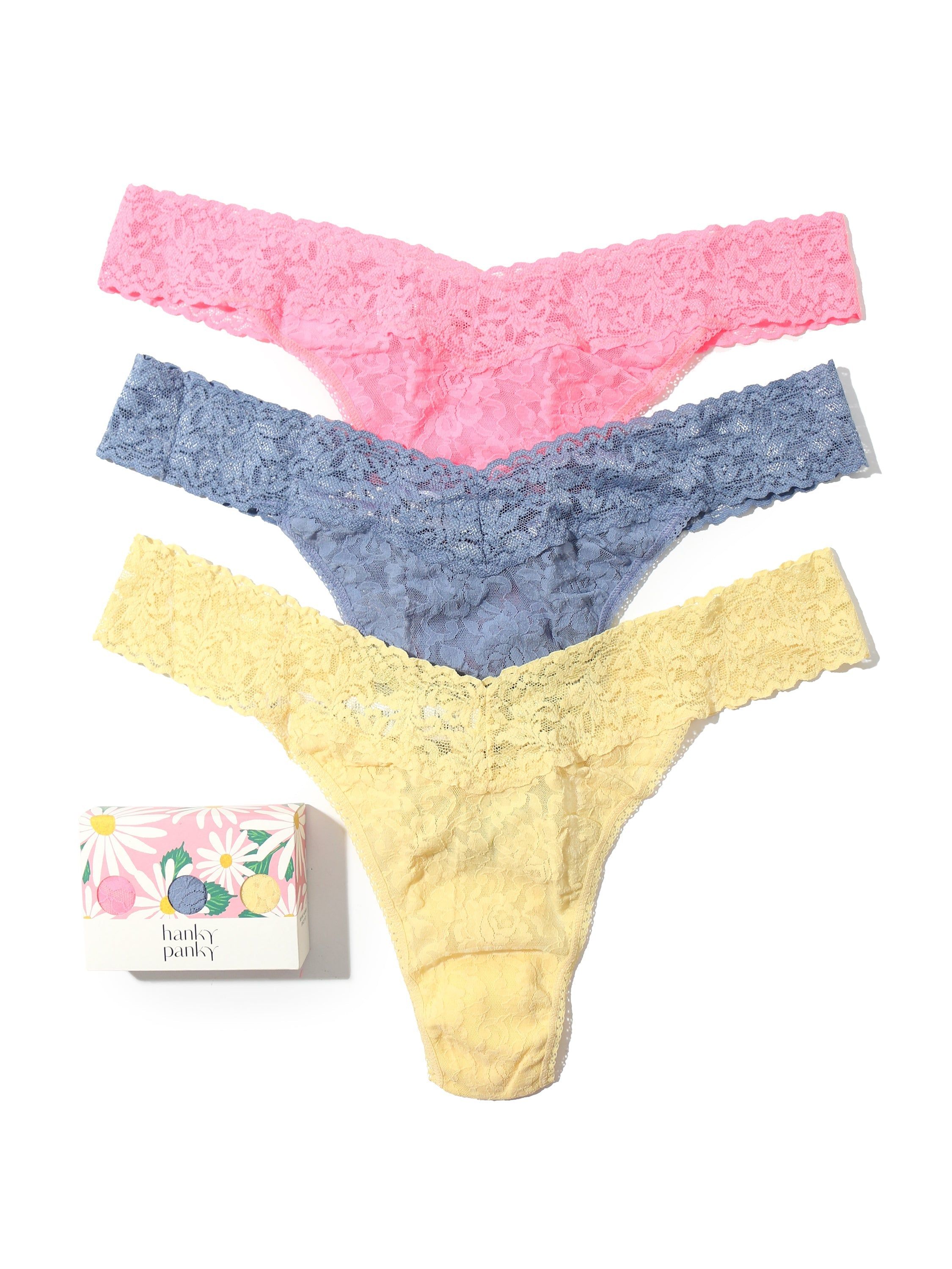 3 Pack Plus Size Signature Lace Original Rise Thongs in Printed Box Sale sold by Hanky Panky