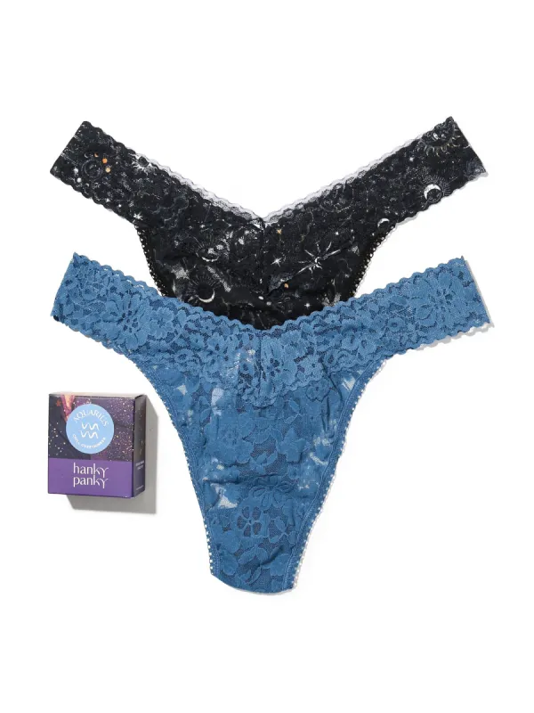 Daily Lace™ Astrology Original Rise Thong 2 Pack Aquarius sold by Hanky Panky