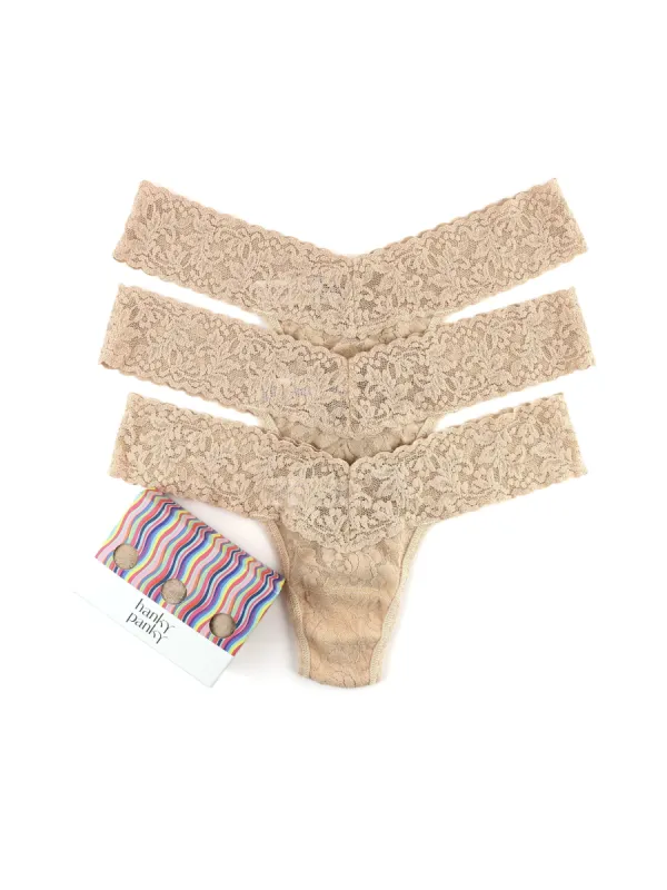 3 Pack Signature Lace® Low Rise Thongs Chai sold by Hanky Panky