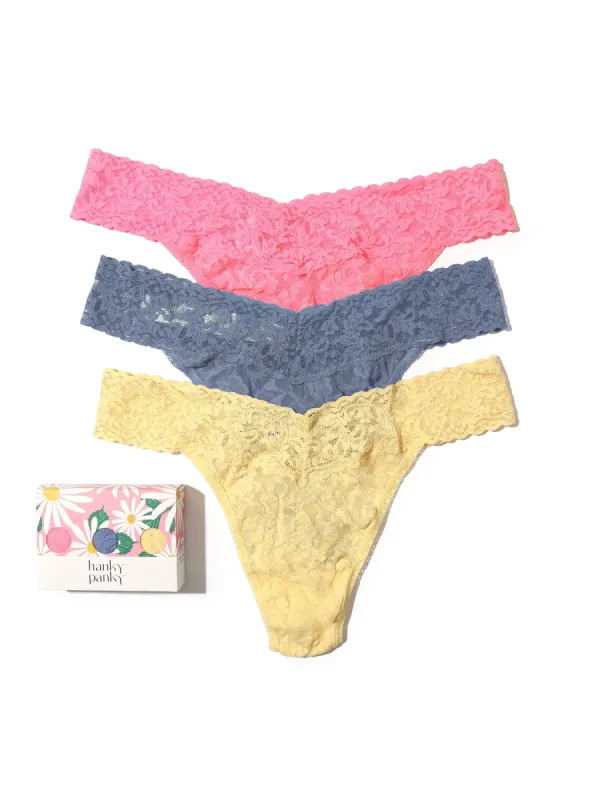 3 Pack Signature Lace Original Rise Thongs in Printed Box Sale sold by Hanky Panky