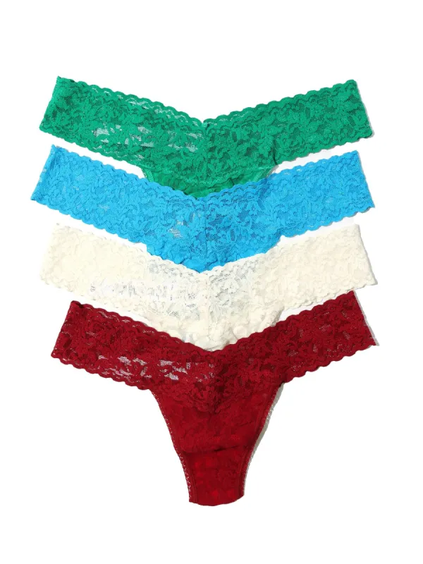 4 Pack Signature Lace Petite Size Low Rise Thongs Sale sold by Hanky Panky