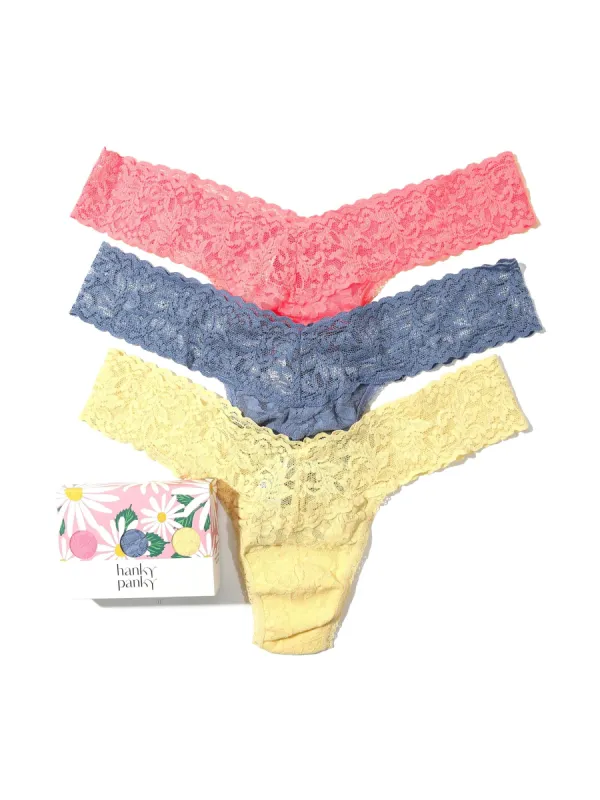 3 Pack Signature Lace Low Rise Thongs in Printed Box Sale sold by Hanky Panky
