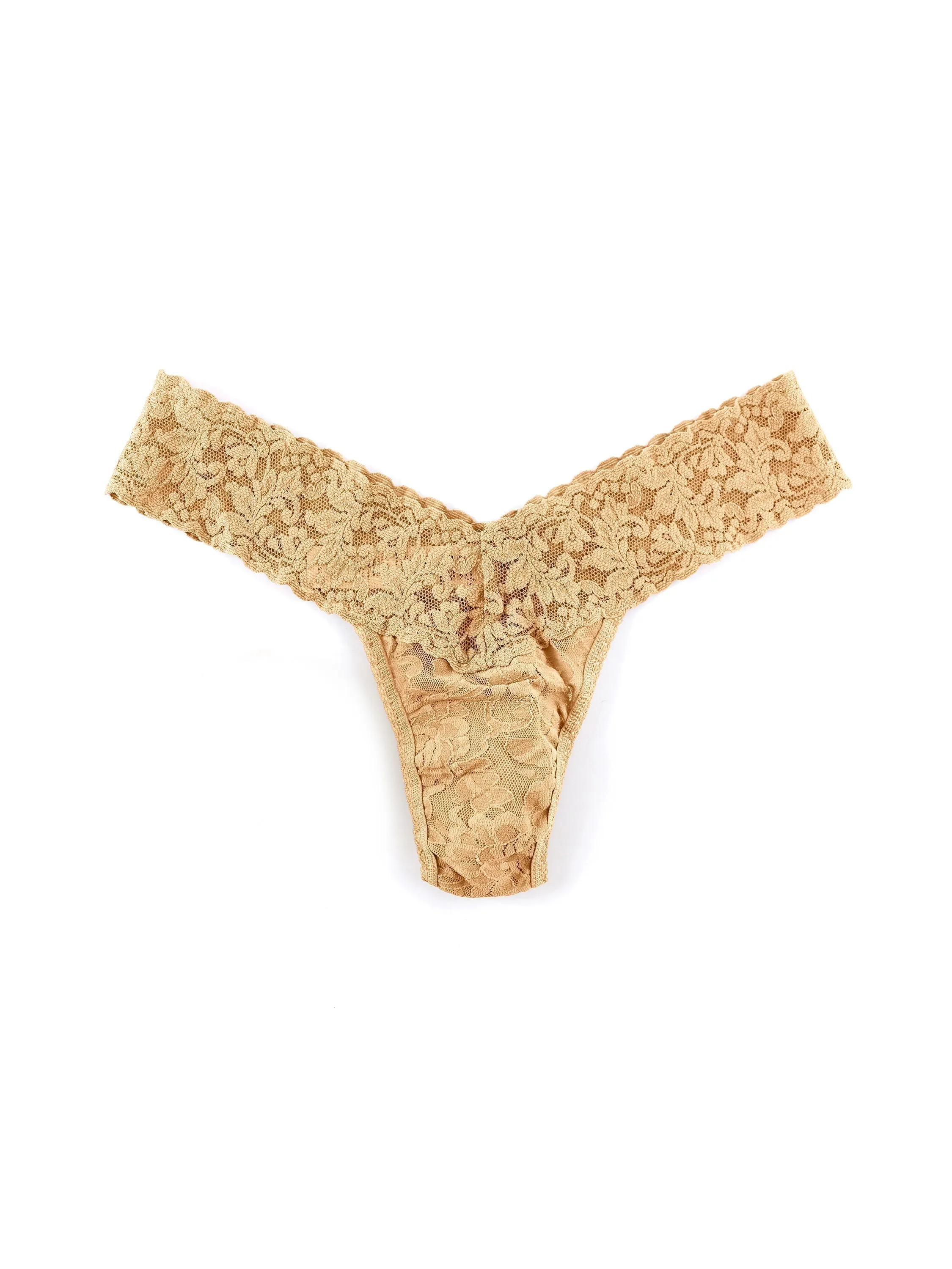 Signature Lace Low Rise Thong Honey Beige sold by Hanky Panky