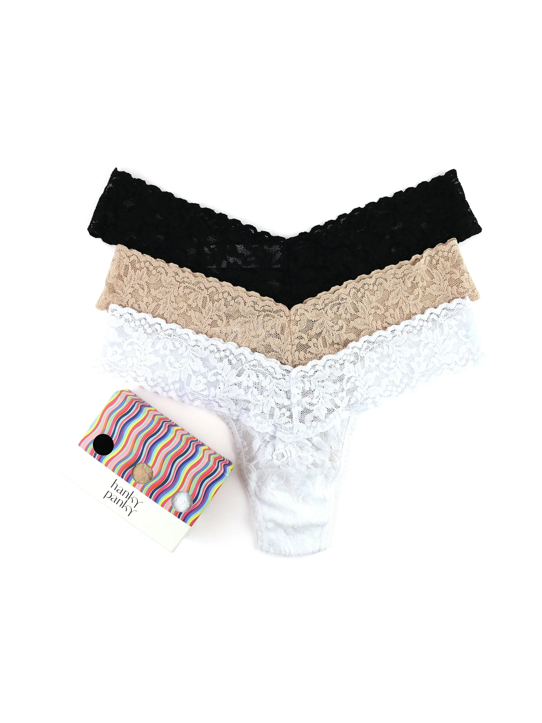 3 Pack 4911® Signature Lace® Low Rise Thongs sold by Hanky Panky