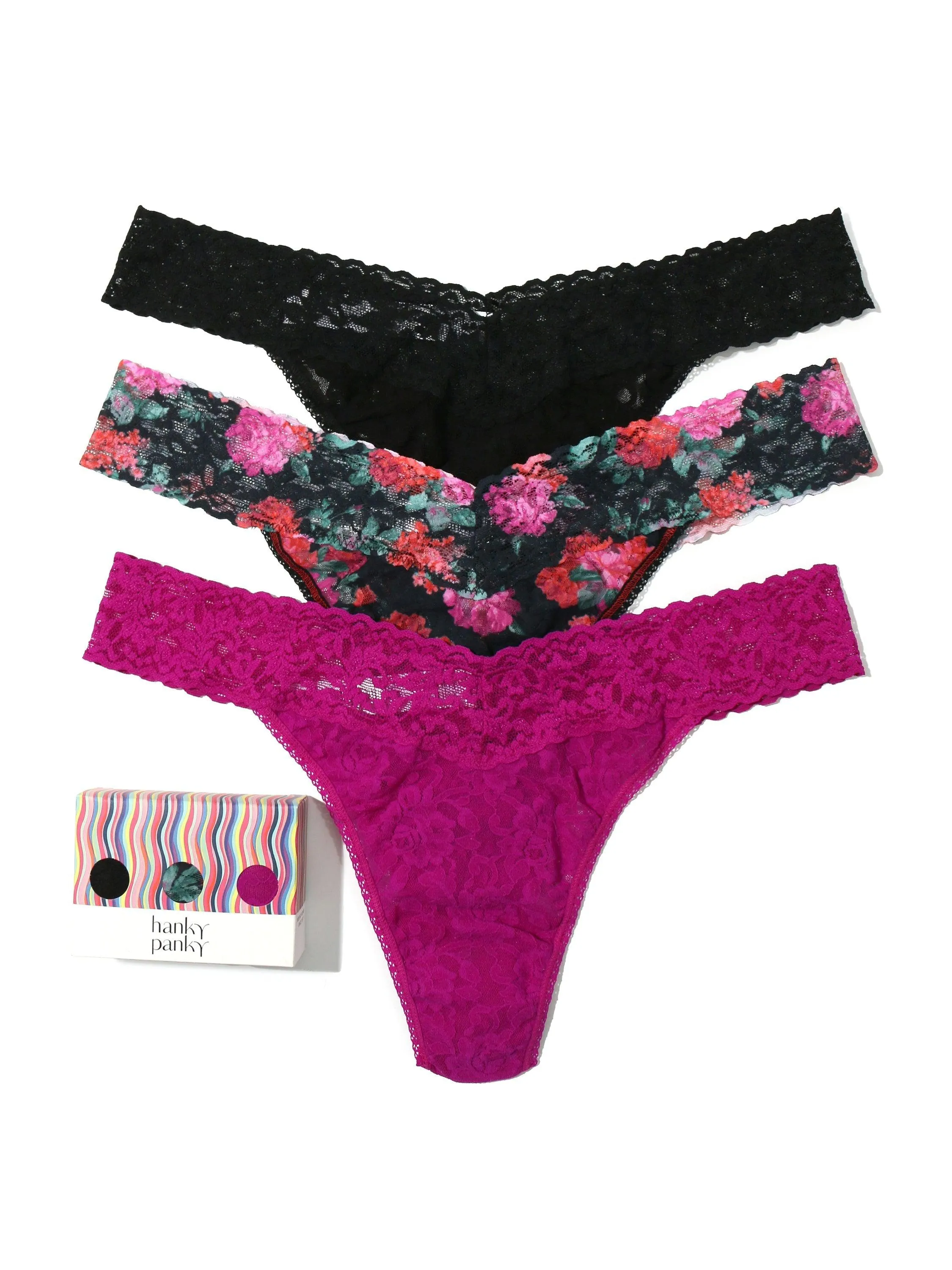 3 Pack Plus Size Signature Lace Original Rise Thongs Exclusive Sale sold by Hanky Panky