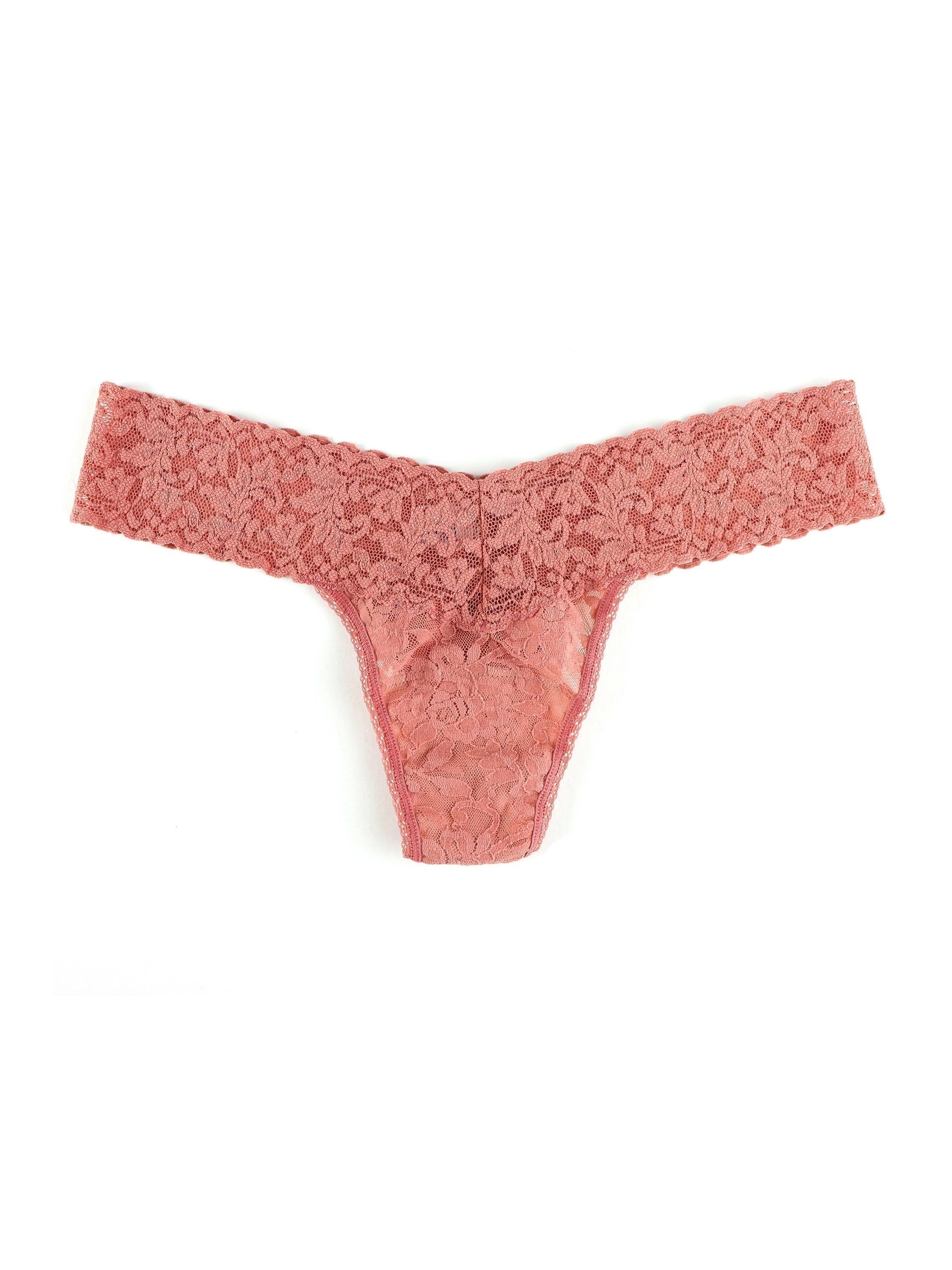 Signature Lace Low Rise Thong Himalayan Pink sold by Hanky Panky
