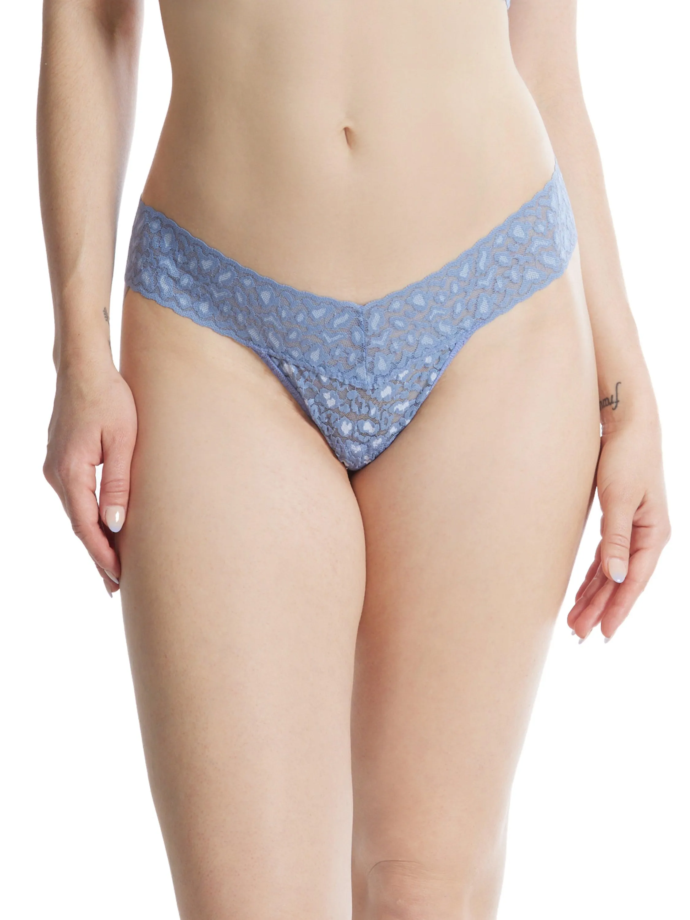 Cross-Dyed Leopard Low Rise Thong Stonewash Blue sold by Hanky Panky