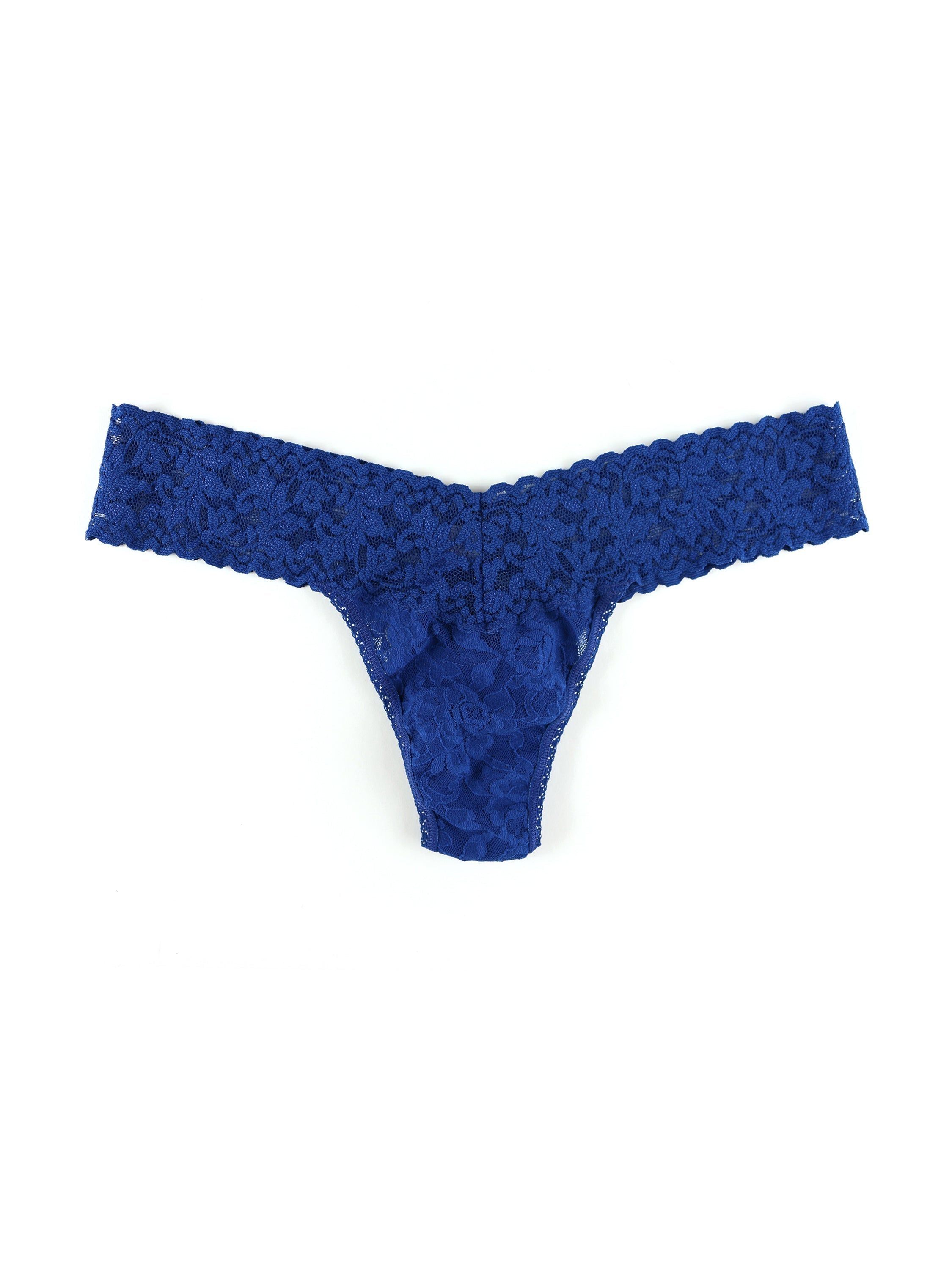 Signature Lace Low Rise Thong Oxford Blue sold by Hanky Panky
