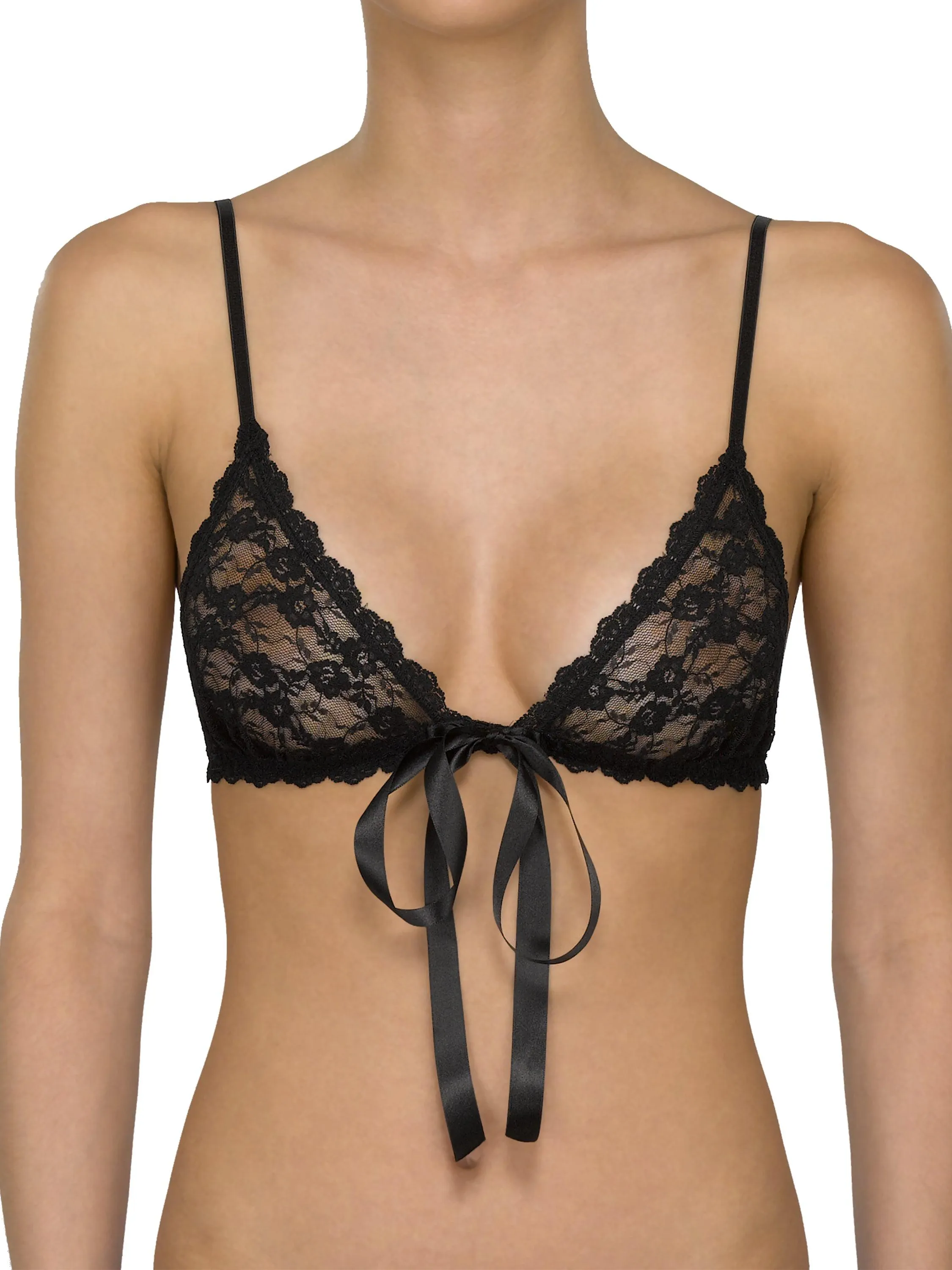 Peek-a-Boo Lace Front Tie Bralette Black sold by Hanky Panky