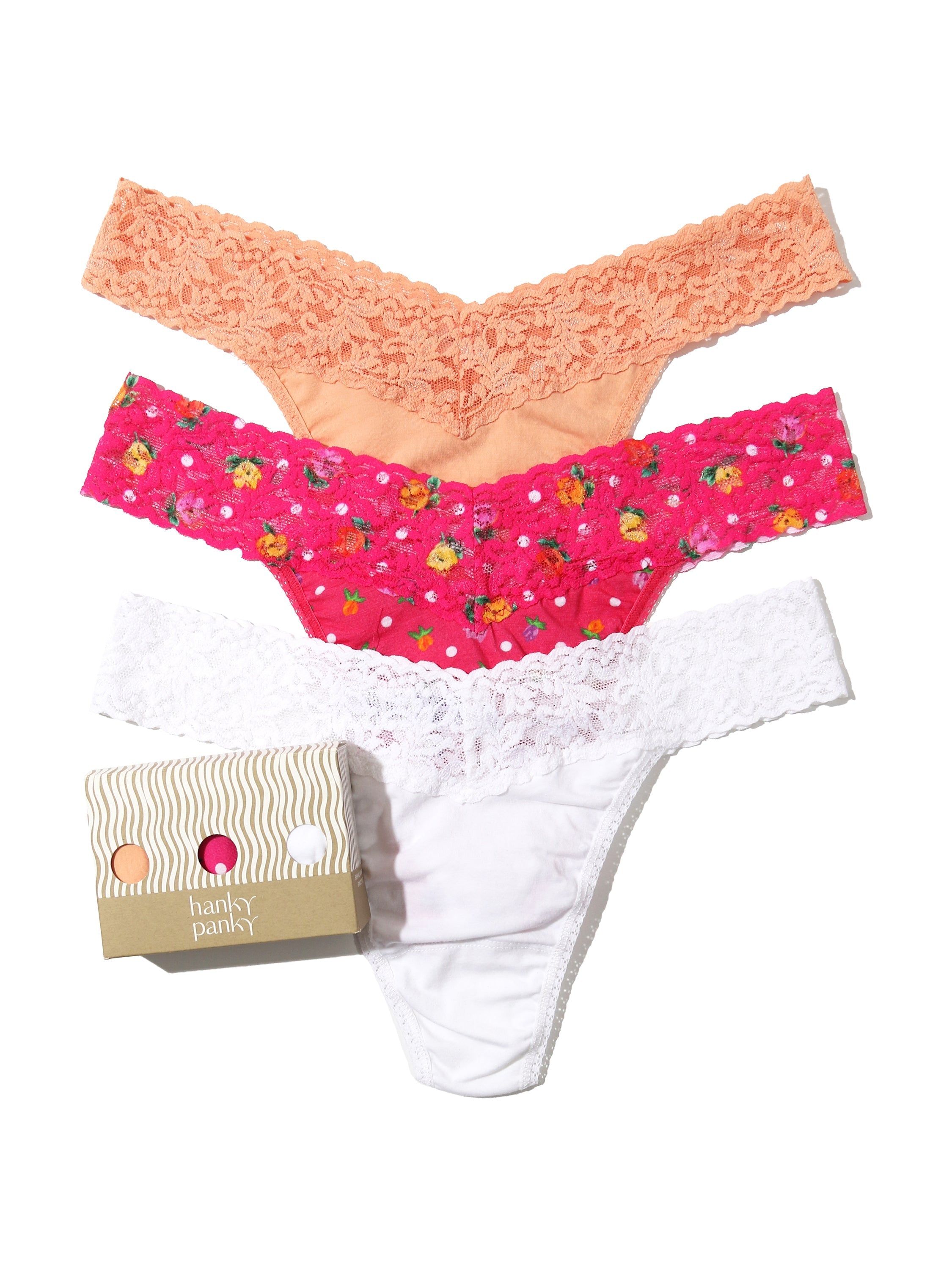 3 Pack Supima® Cotton Original Rise Thongs with Contrast Trim Exclusive Sale sold by Hanky Panky