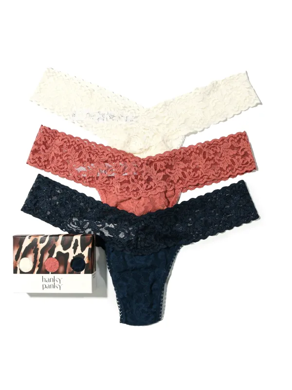 3 Pack Signature Lace Low Rise Thongs in Printed Box Sale sold by Hanky Panky