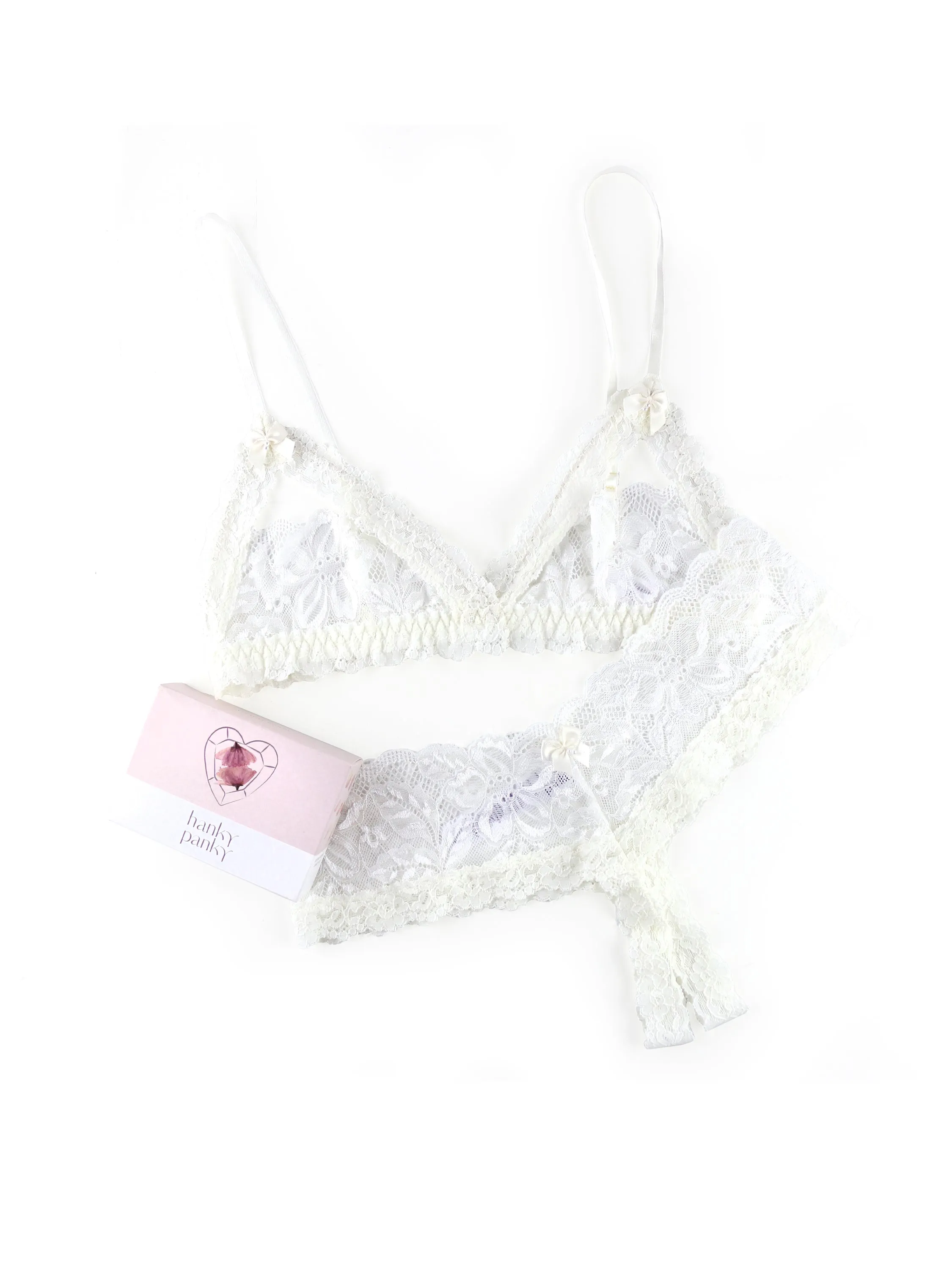 Honeymoon Crotchless Thong and Bralette Set sold by Hanky Panky