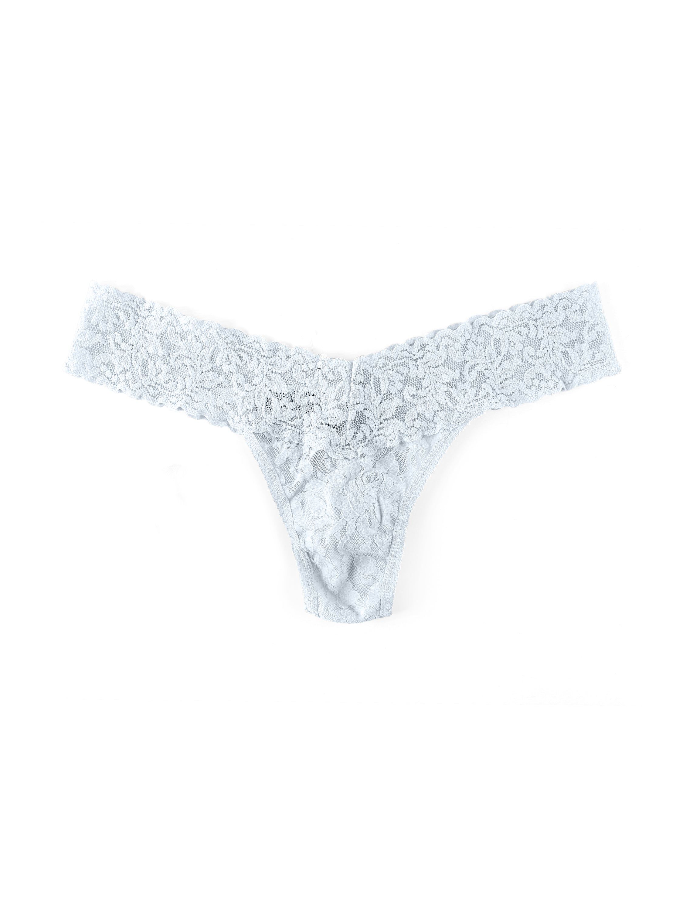 Signature Lace Low Rise Thong Pearl Grey sold by Hanky Panky