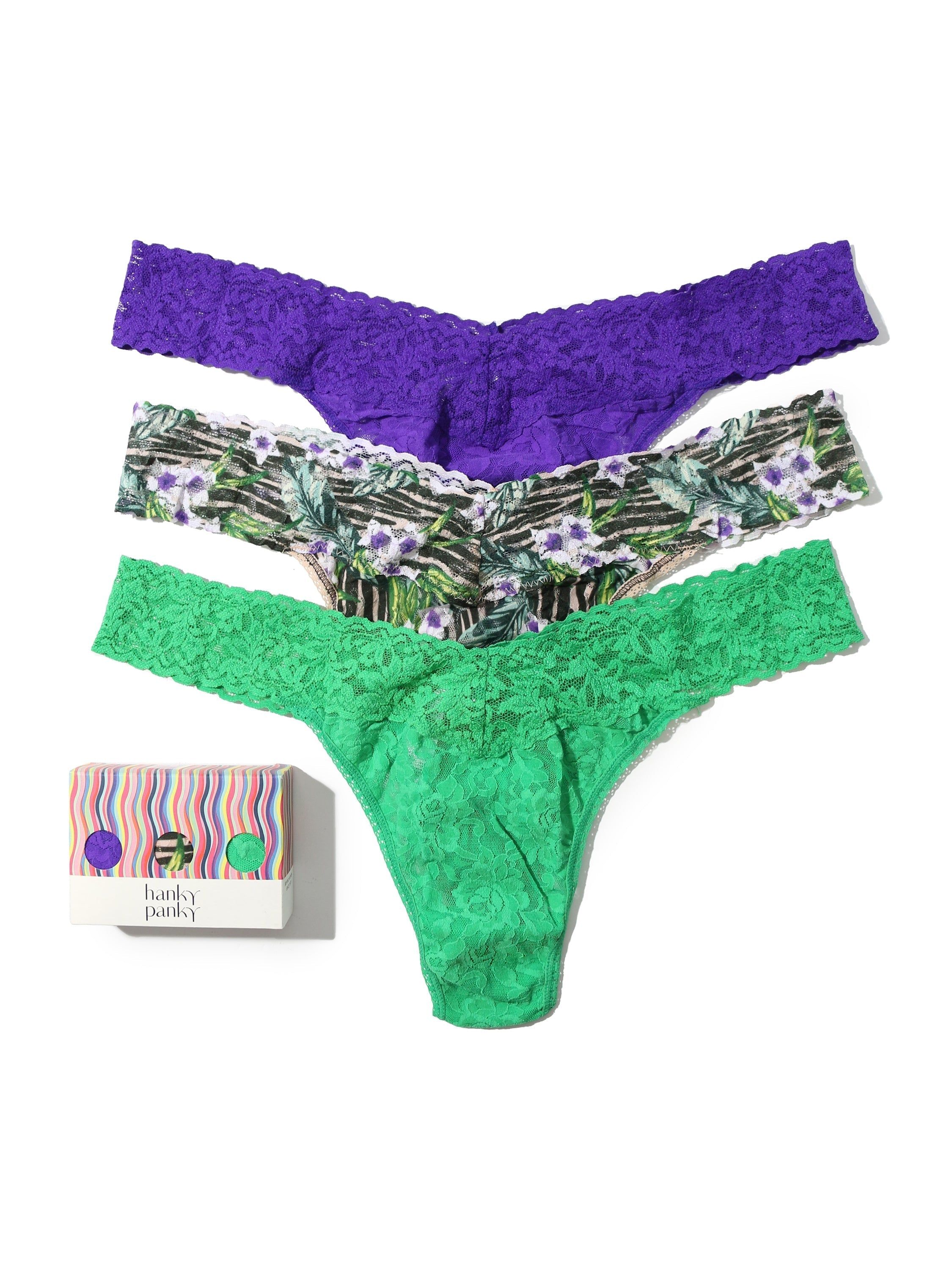 3 Pack Plus Size Signature Lace Original Rise Thongs Exclusive Sale sold by Hanky Panky