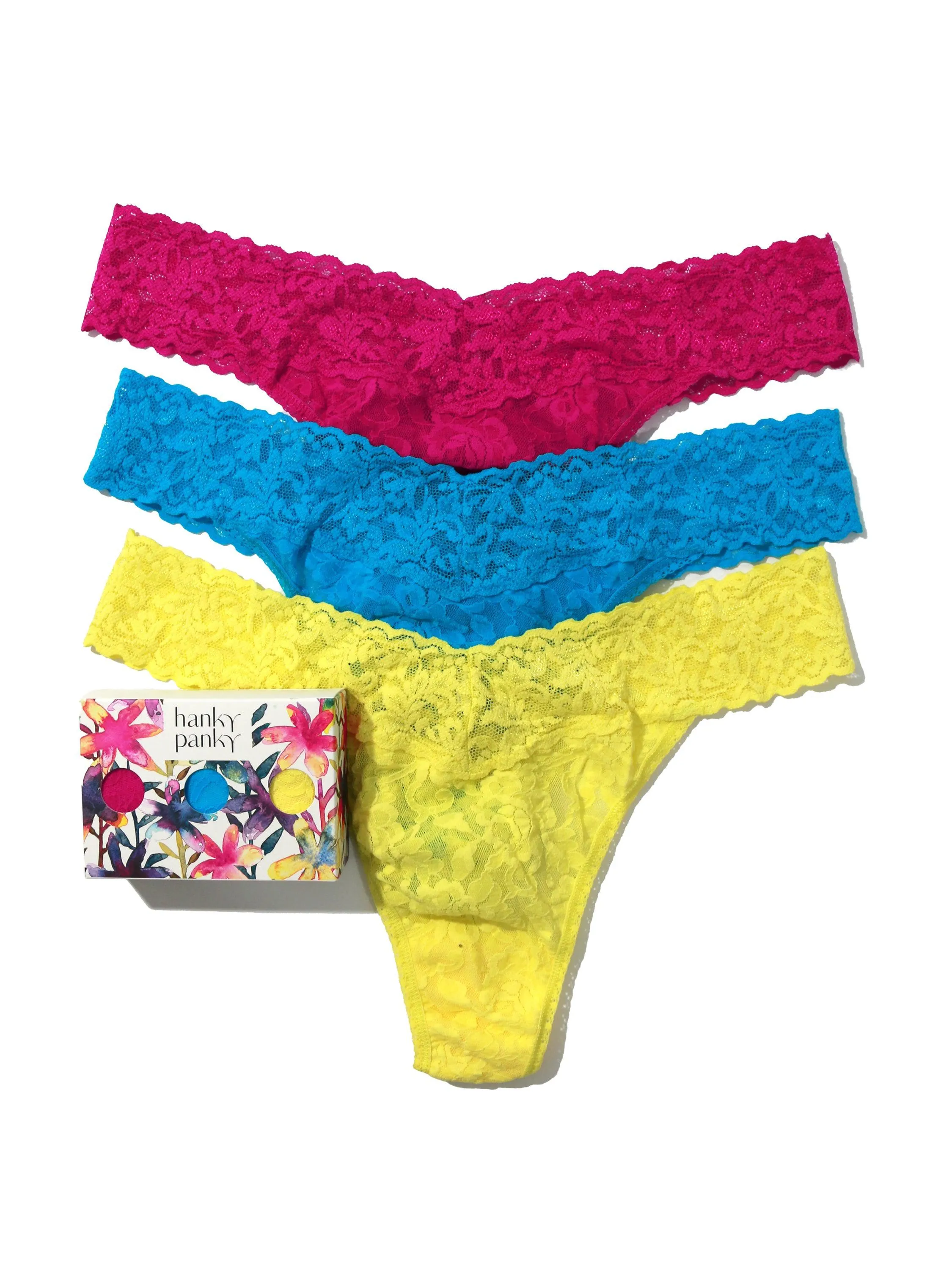 3 Pack Signature Lace Original Rise Thongs in Printed Box Sale sold by Hanky Panky