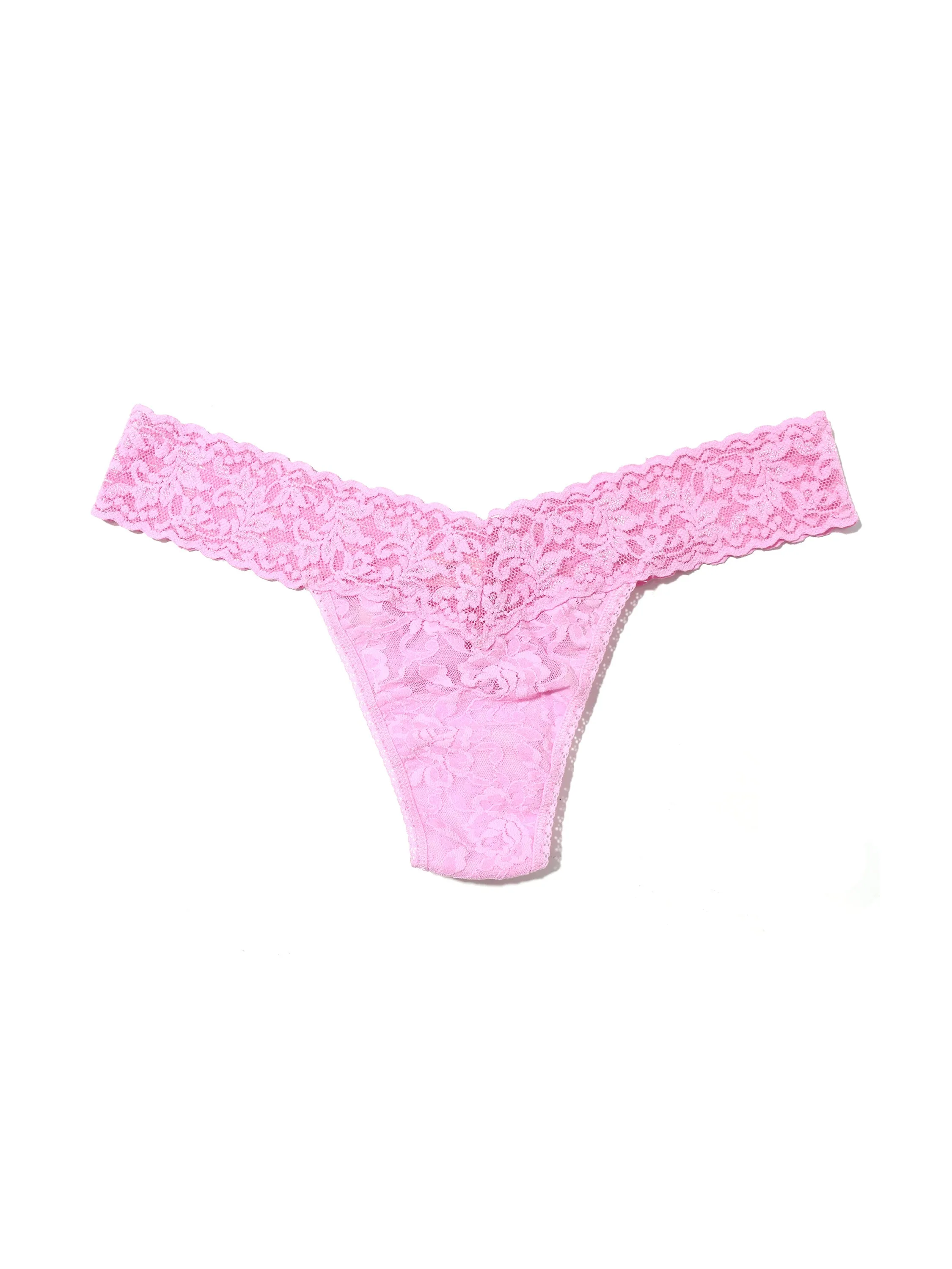 Signature Lace Low Rise Thong Cotton Candy Pink sold by Hanky Panky