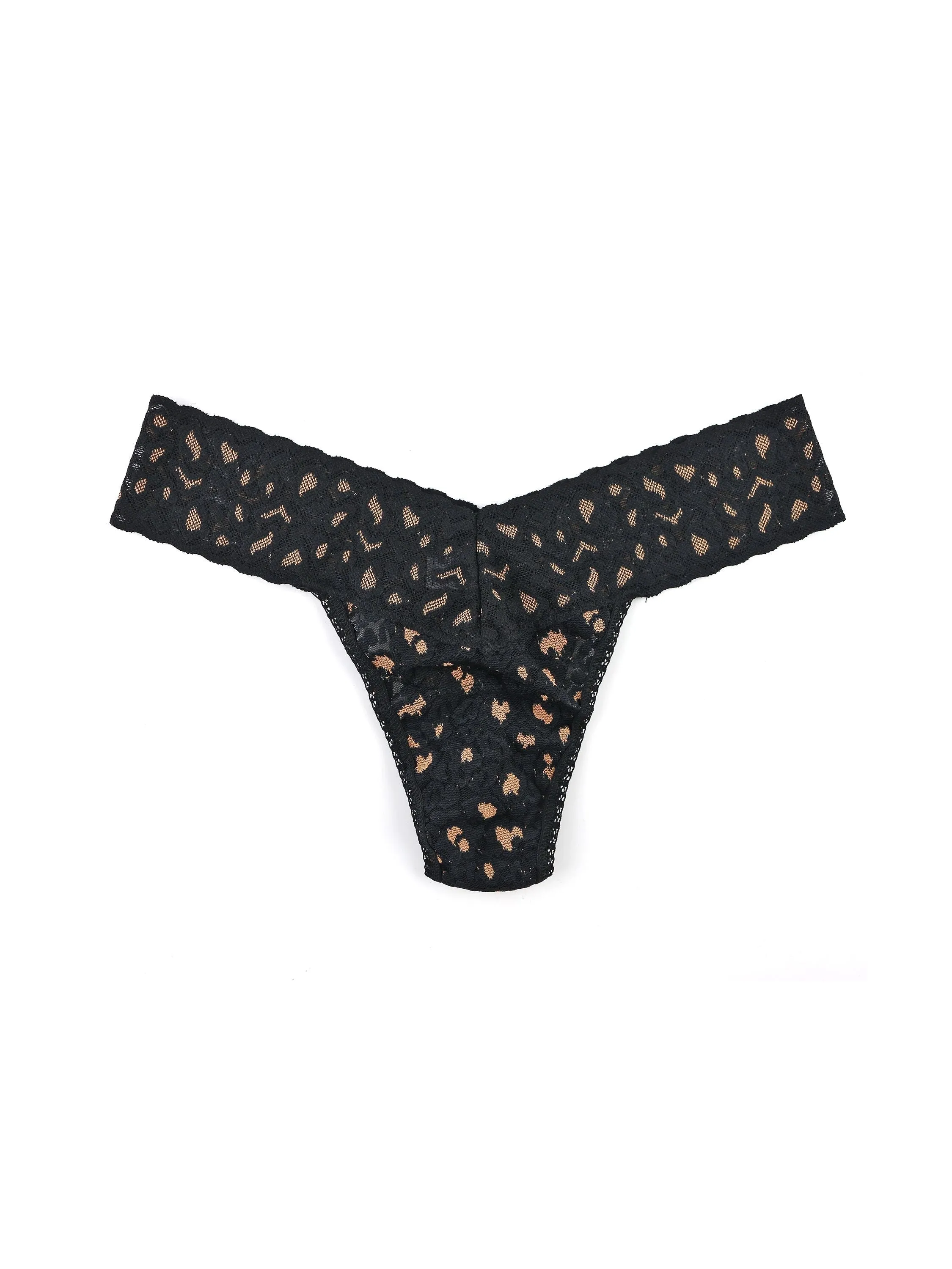 Cross-Dyed Leopard Petite Low Rise Thong Black/Praline sold by Hanky Panky