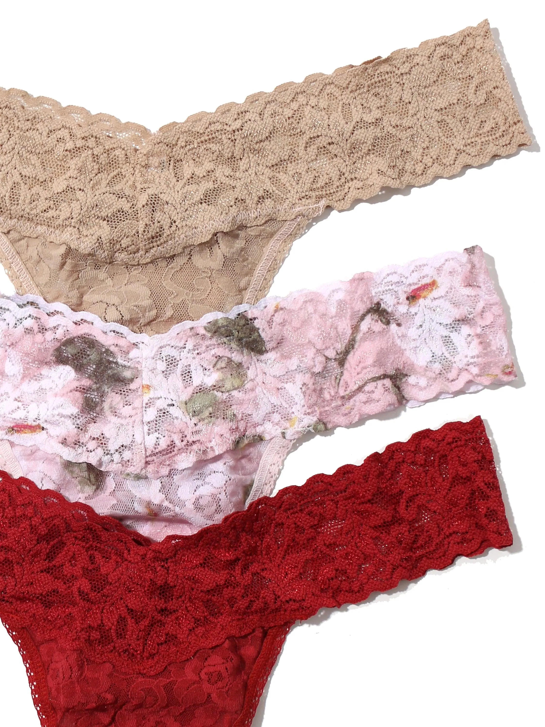 3 Pack Petite Size Signature Lace Low Rise Thongs Antique Lily sold by Hanky Panky product image thumbnail 2