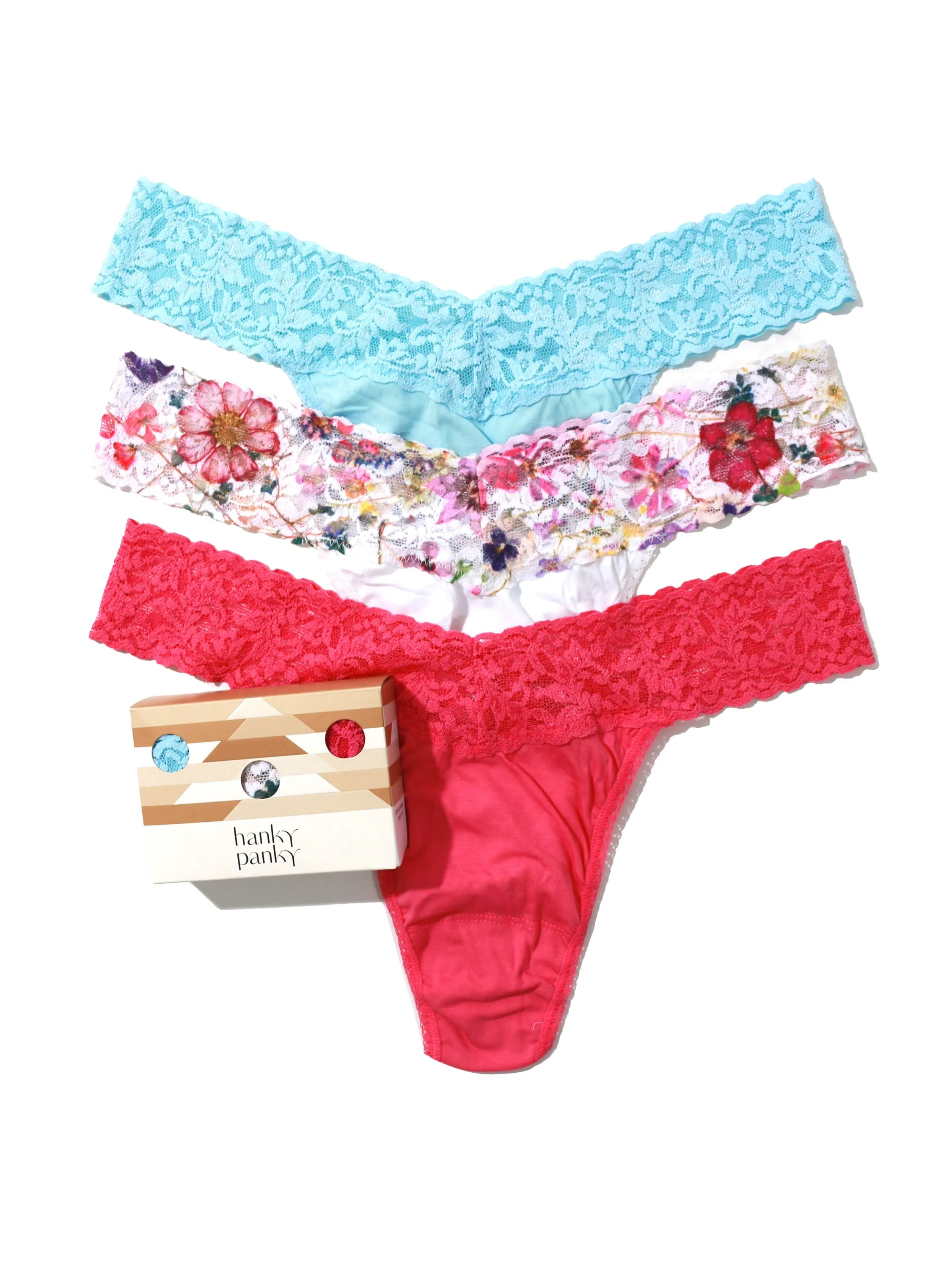 3 Pack Supima® Cotton Original Rise Thongs with Contrast Trim sold by Hanky Panky