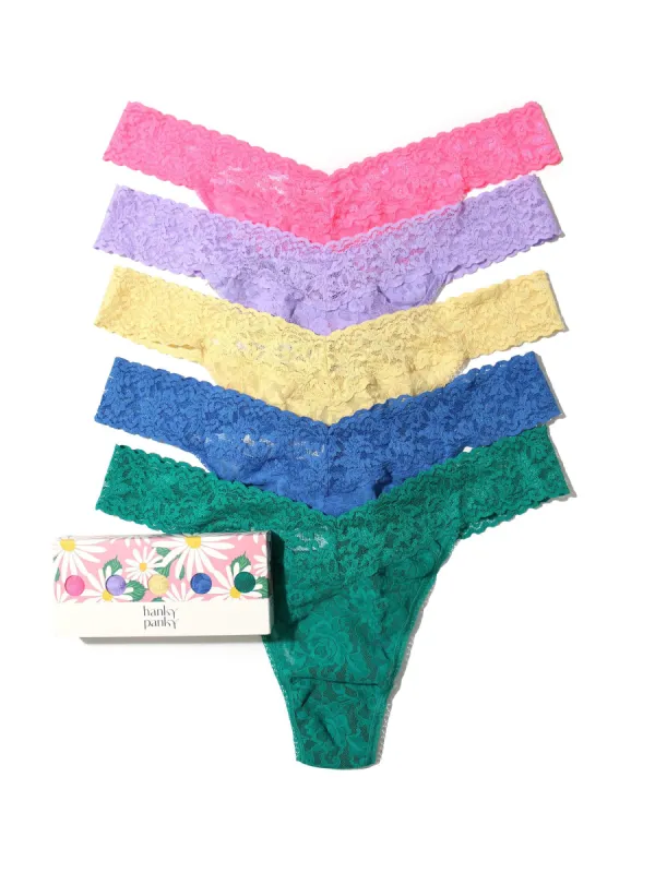 5 Pack Plus Size Signature Lace Thongs in Printed Box sold by Hanky Panky