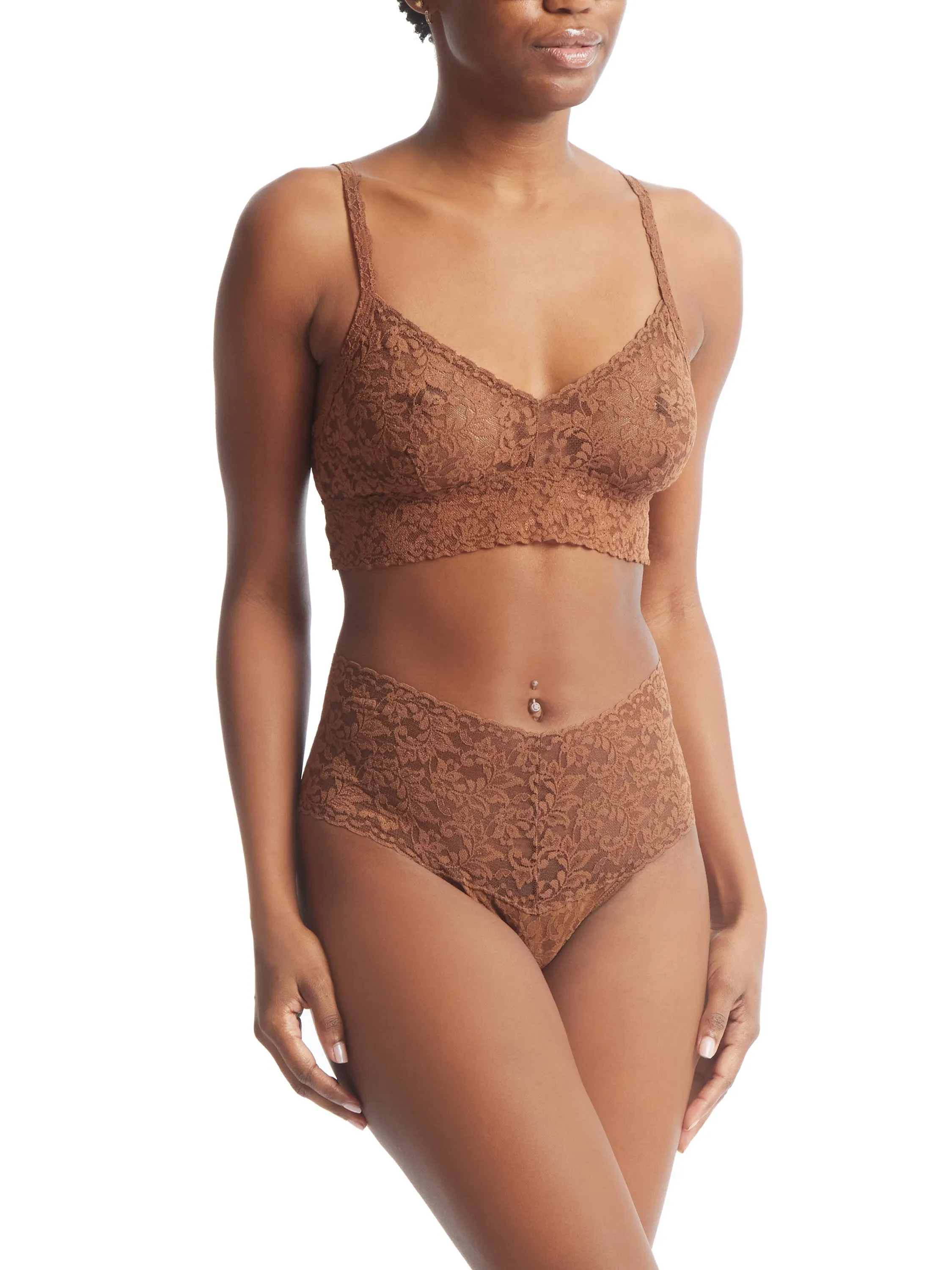 V-Neck Retro Lace Bralette Macchiato Brown sold by Hanky Panky product image thumbnail 4