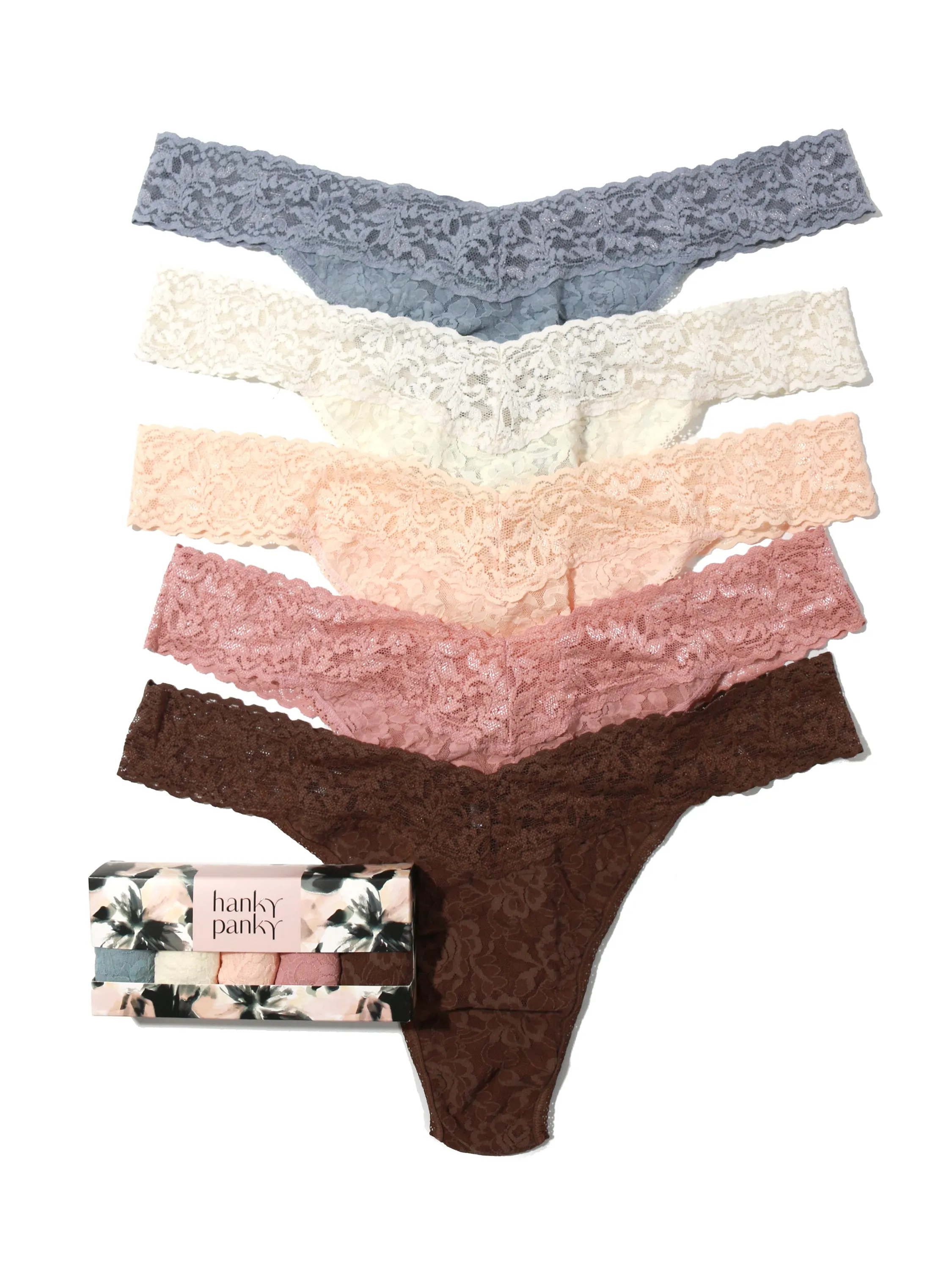 5 Pack Plus Size Signature Lace Thongs In Printed Still Life Box Sale sold by Hanky Panky